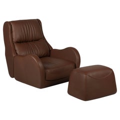 Modern Capelinhos Lounge Chair, Brown Italian Leather, Handmade by Greenapple 