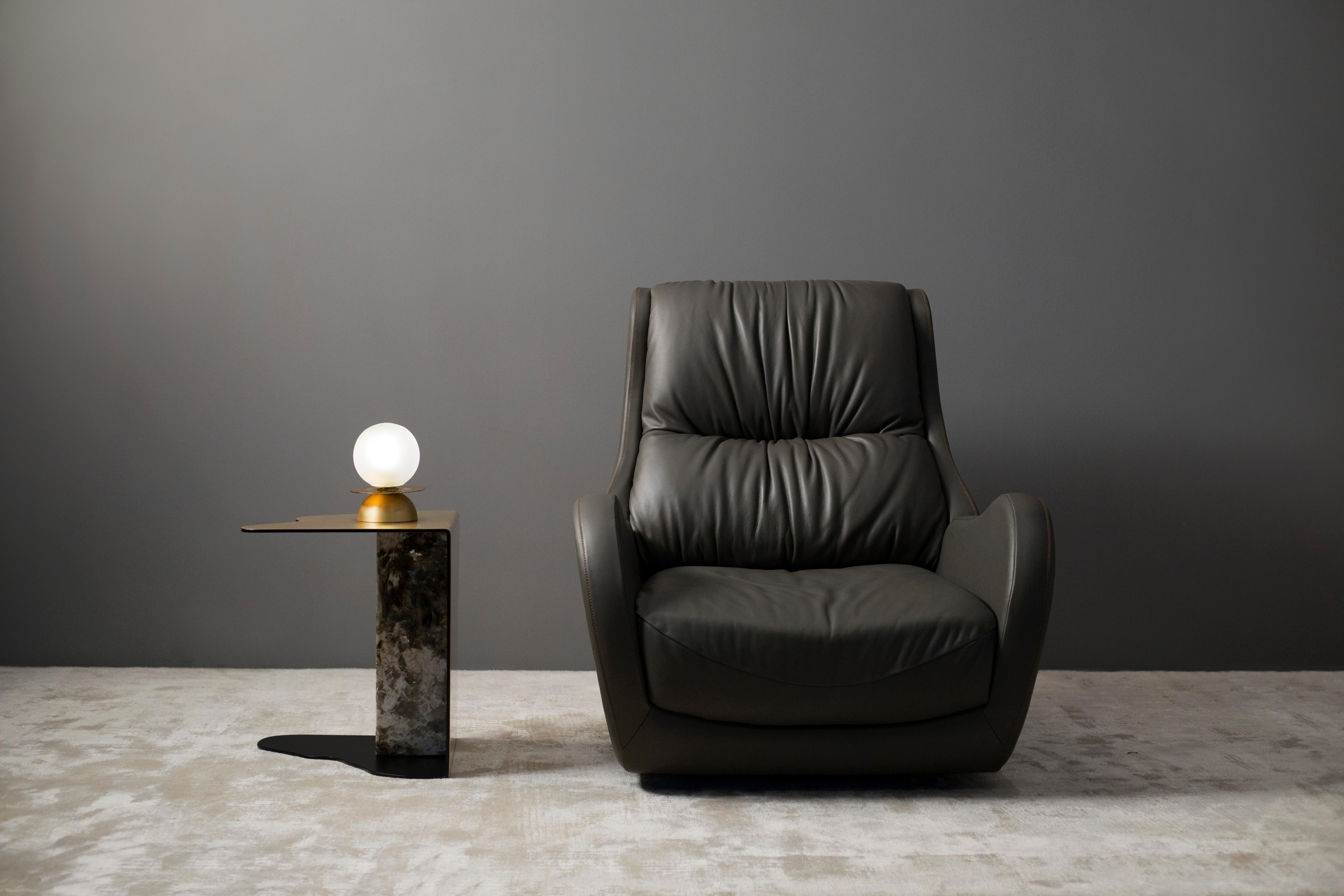 Modern Capelinhos Lounge Chair, Swivel, Leather, Handmade Portugal by Greenapple For Sale 1