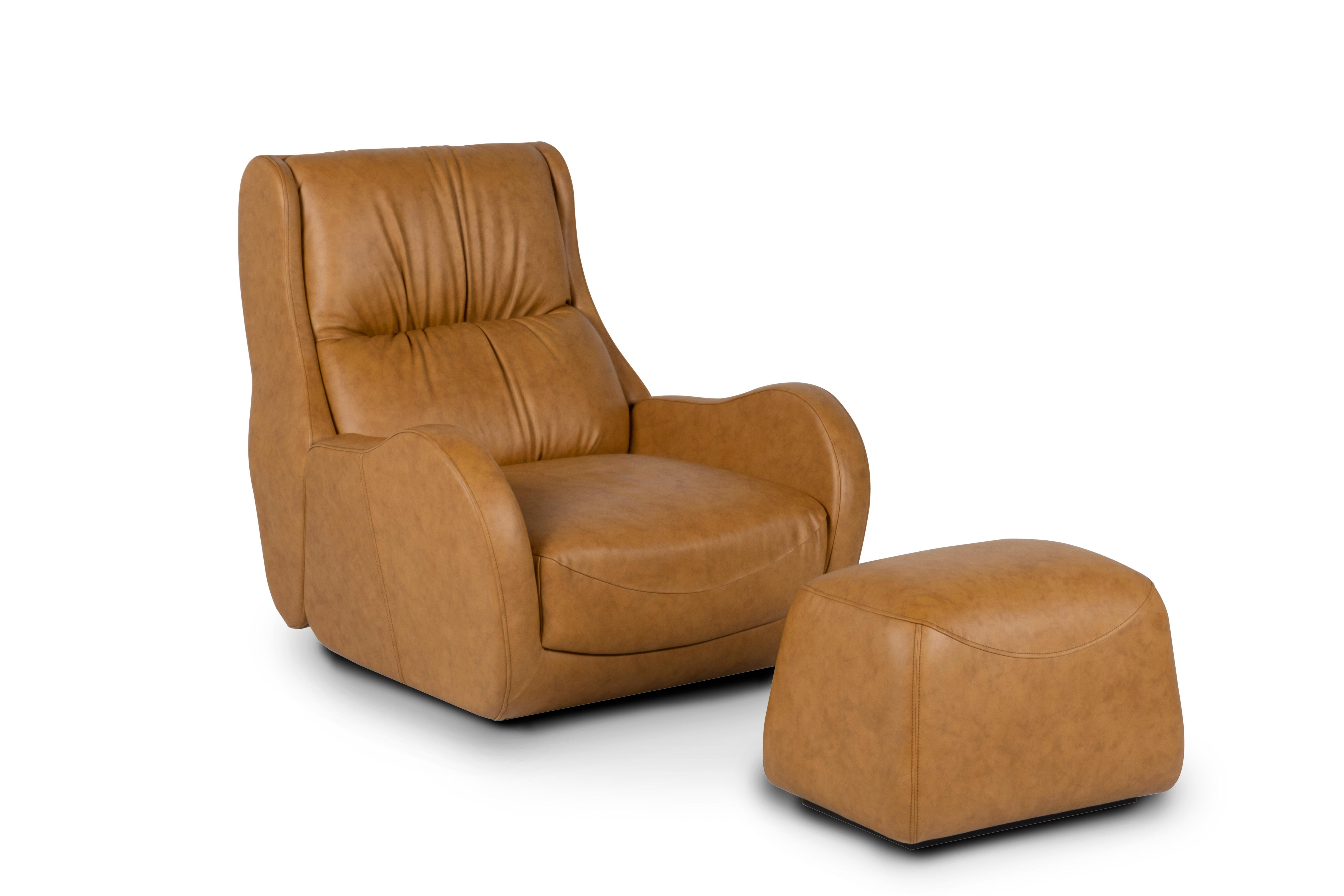 Modern Capelinhos Lounge Chair, Swivel, Leather, Handmade Portugal by Greenapple For Sale 6