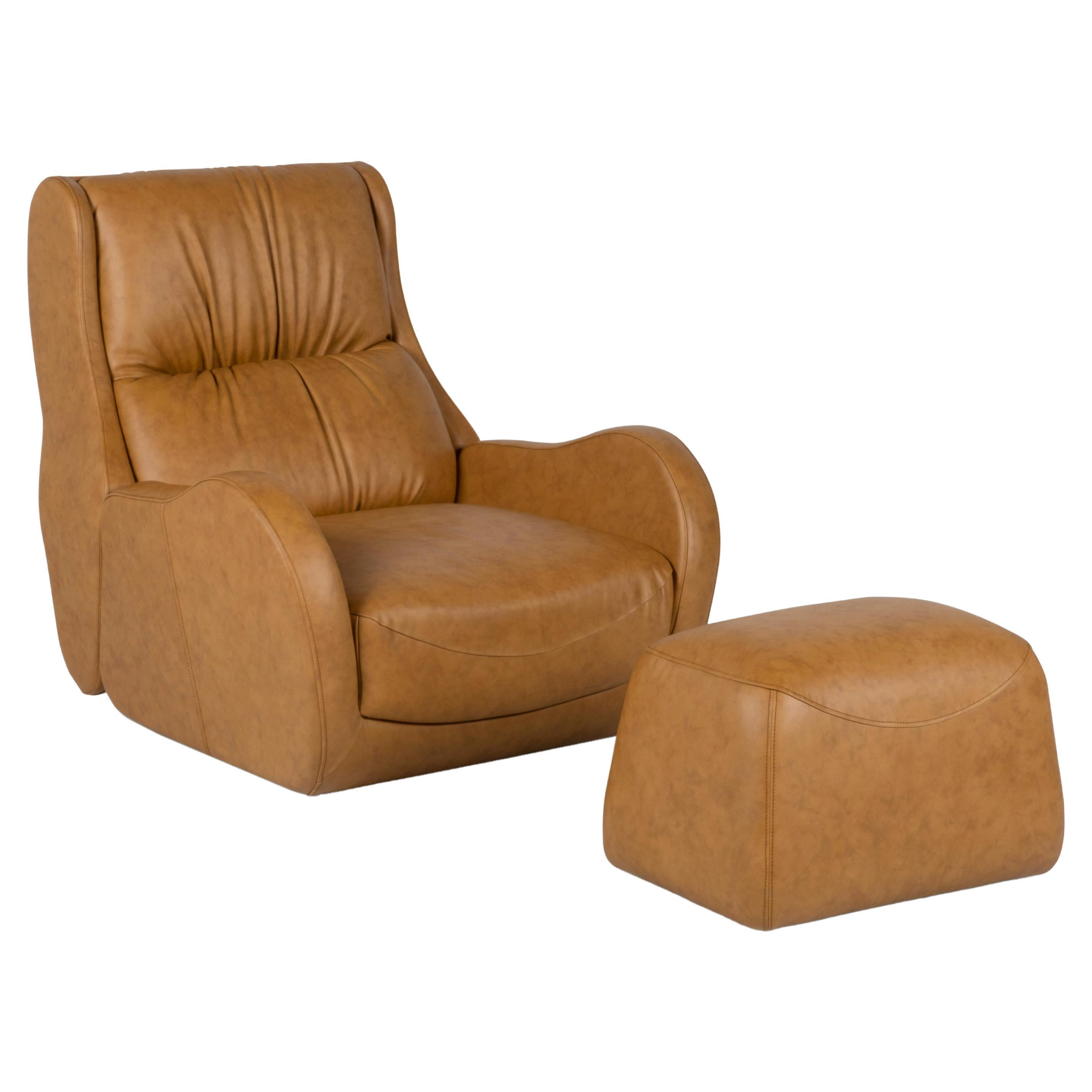Modern Capelinhos Lounge Chair, Swivel, Leather, Handmade Portugal by Greenapple For Sale
