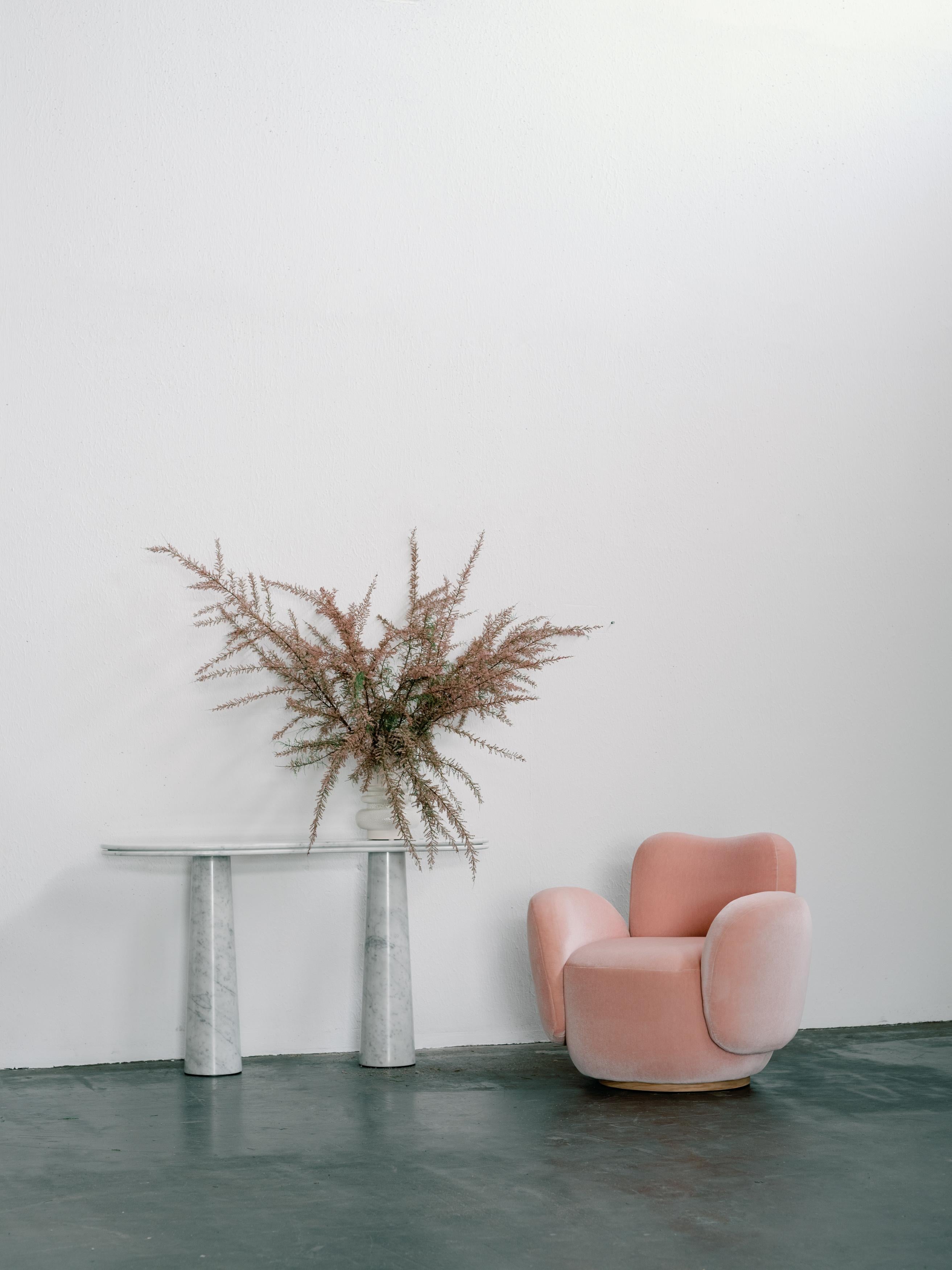 Hand-Crafted Modern Conchula Armchair, DEDAR Rose Mohair, Handmade in Portugal by Greenapple For Sale