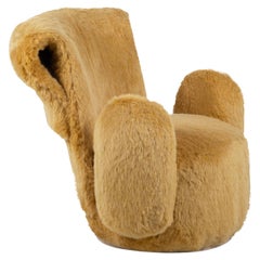 Modern Grass Lounge Chair, Brown Faux Fur, Handmade in Portugal by Greenapple