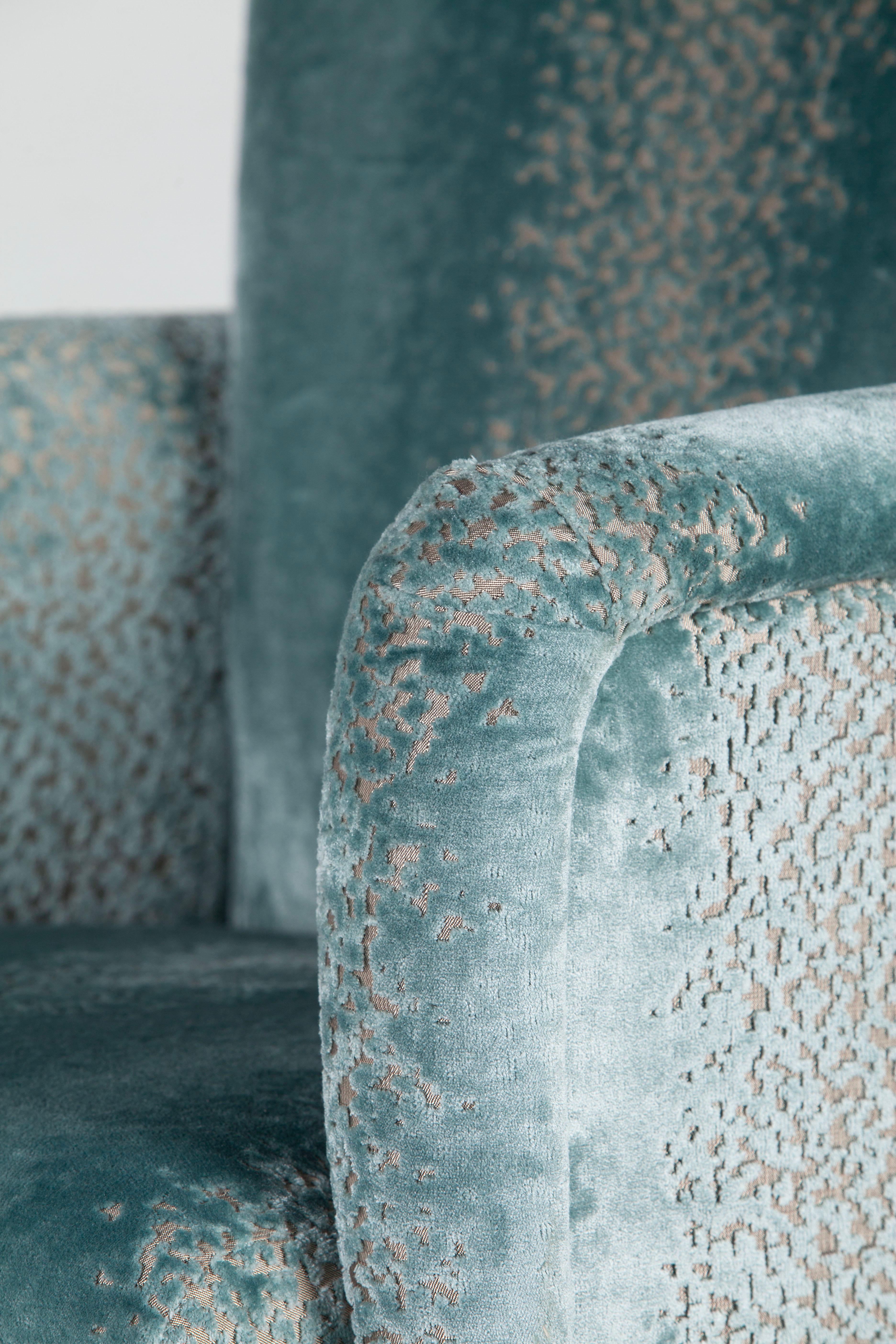 Fait main Art Deco Leo Armchair Lounge Chair Jacquard Velvet Handmade Portugal Greenapple en vente