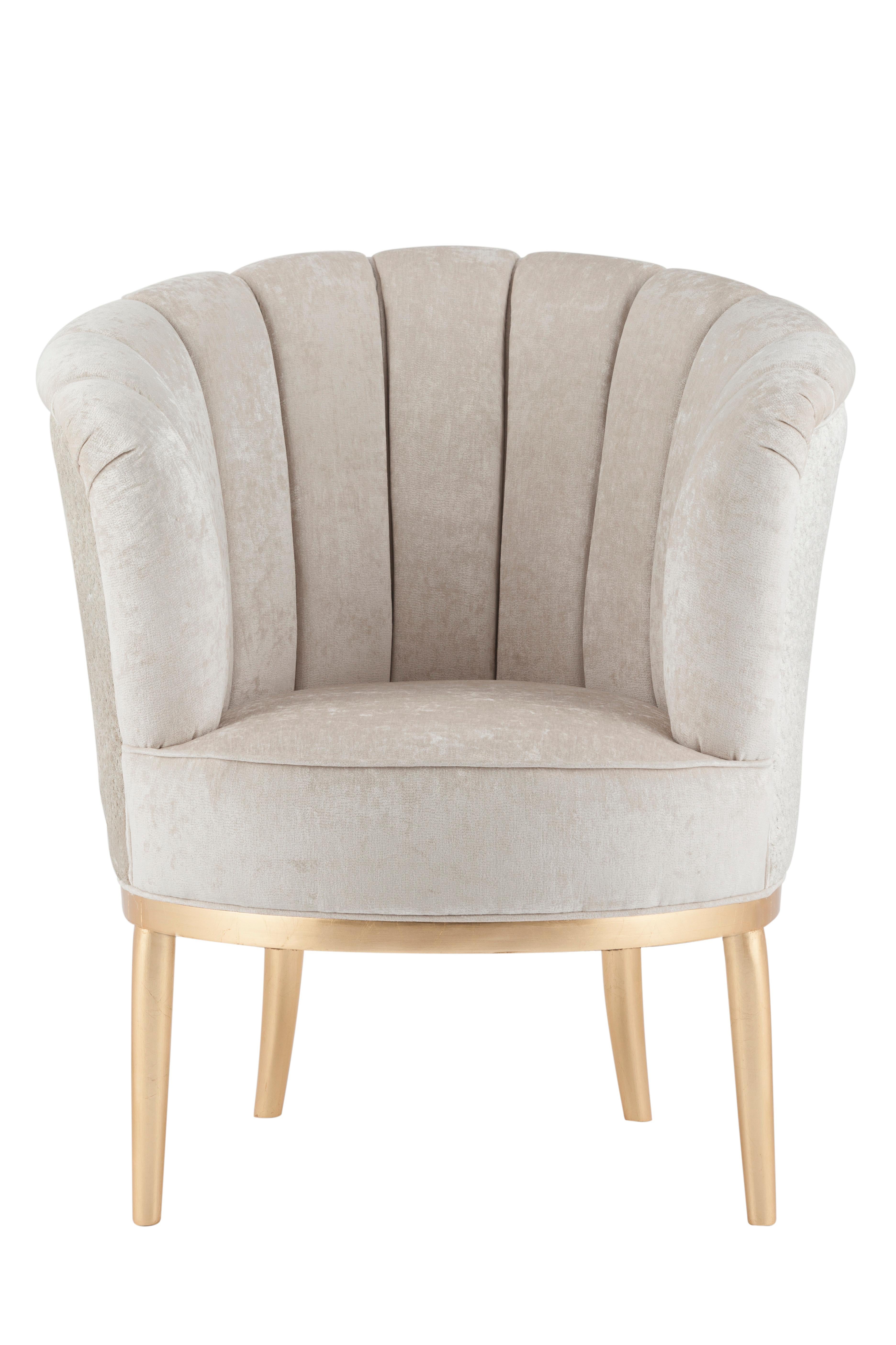 Neoclassical Art Deco Lisboa Lounge Chair Velvet  Gold Leaf Handmade Portugal Greenapple For Sale
