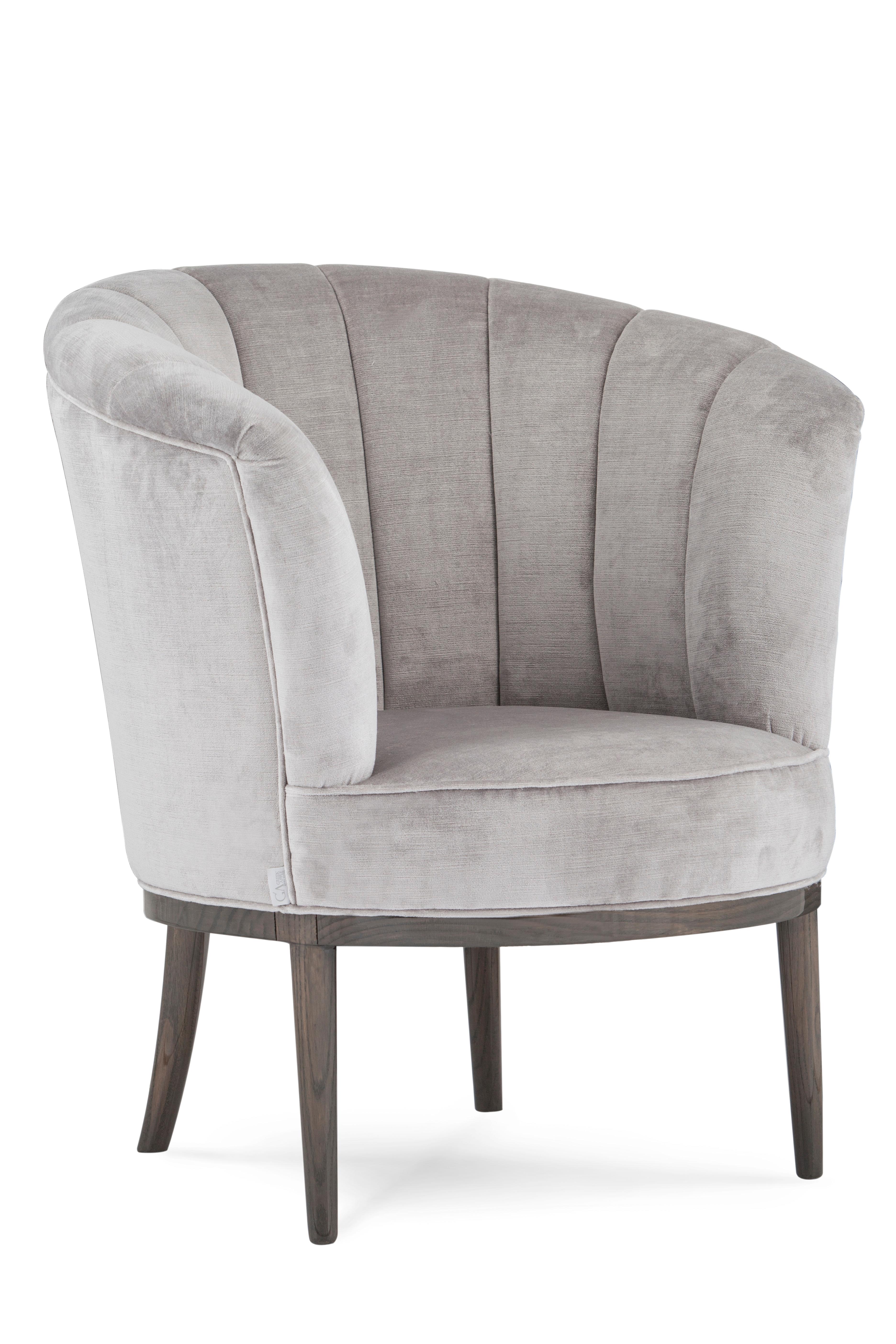 Oak Art Deco Lisboa Lounge Chair Grey Velvet Handmade in Portugal by Greenapple For Sale