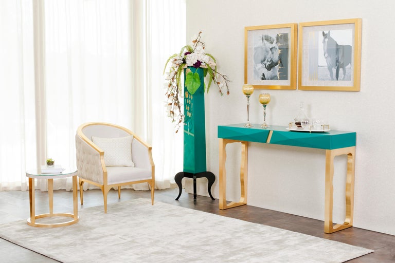 Gilt Greenapple Armchair, Paris Armchair, Beige Velvet, Handmade in Portugal For Sale