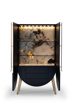 Meuble de bar Saqris moderne du milieu du siècle, pierre Patagonia, fabriqué à la main par Greenapple