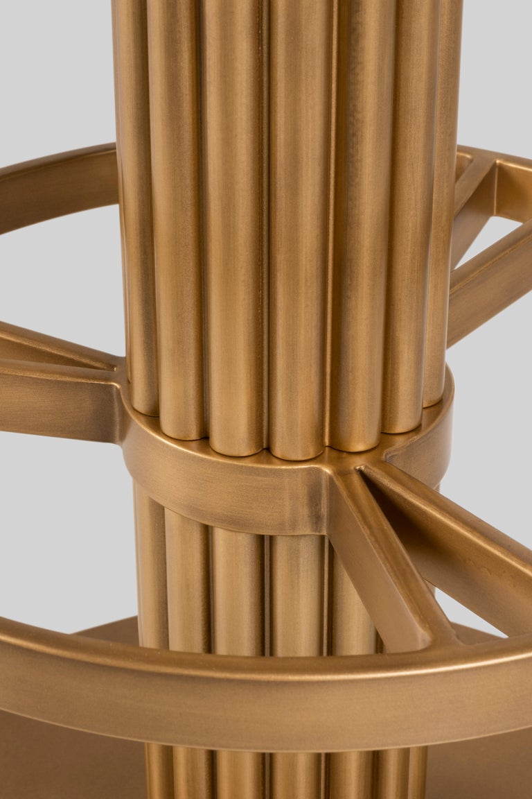 Art Deco Flute Bar Stool, Emerald Leather, Handmade in Portugal by