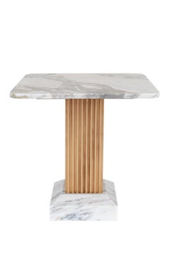 Art Deco Doric Side Table Calacatta Marble Gold Handmade Portugal Greenapple