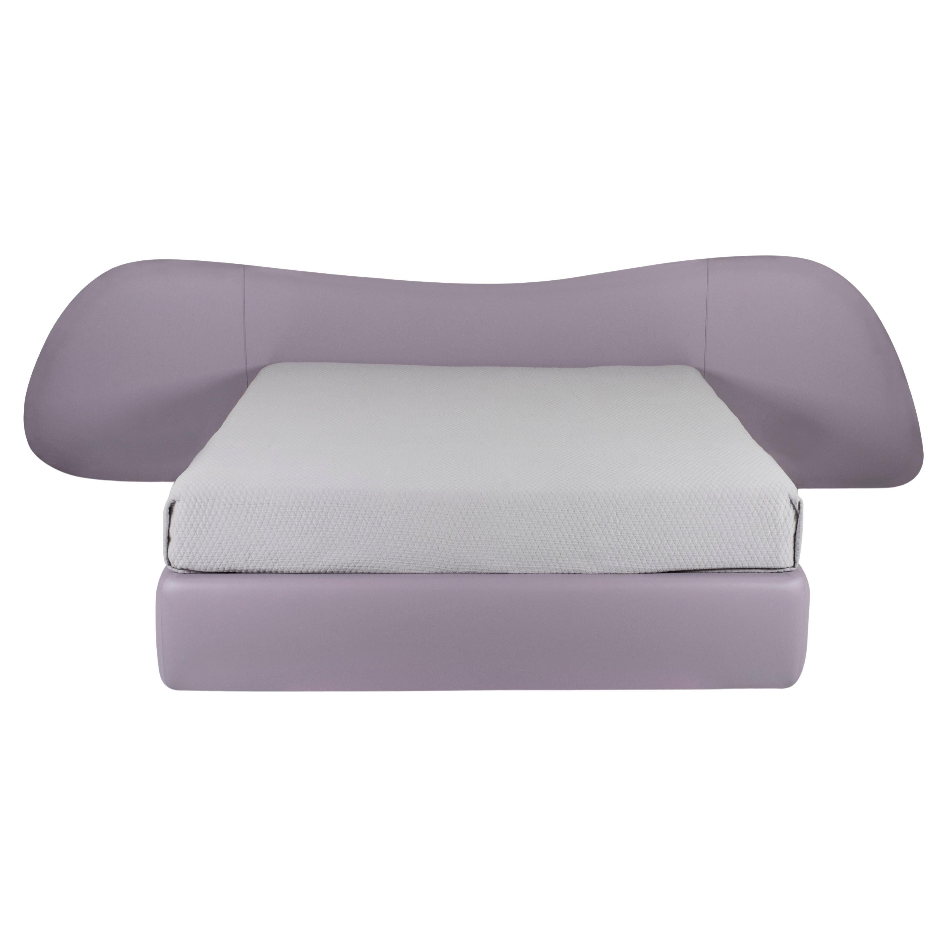 Greenapple Bed, Free Hand Bed, Purple Leather, Handmade in Portugal