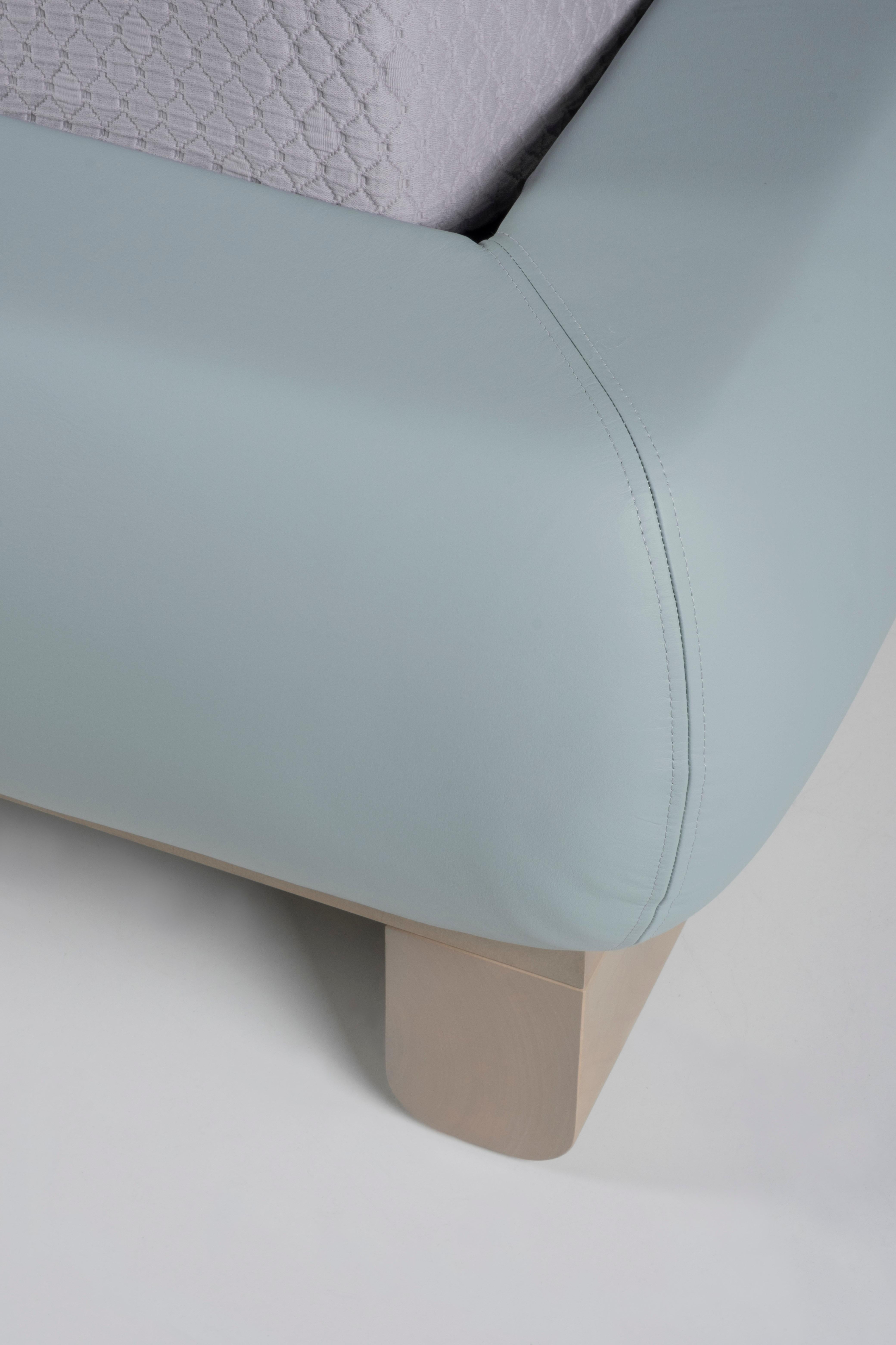 Contemporary Modern Hug Bed Light Blue Italian Leather Handmade in Portugal by Greenapple For Sale