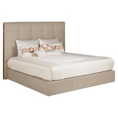 Modern Midnight Bed, Beige Italian Leather, Handmade in Portugal by Greenapple