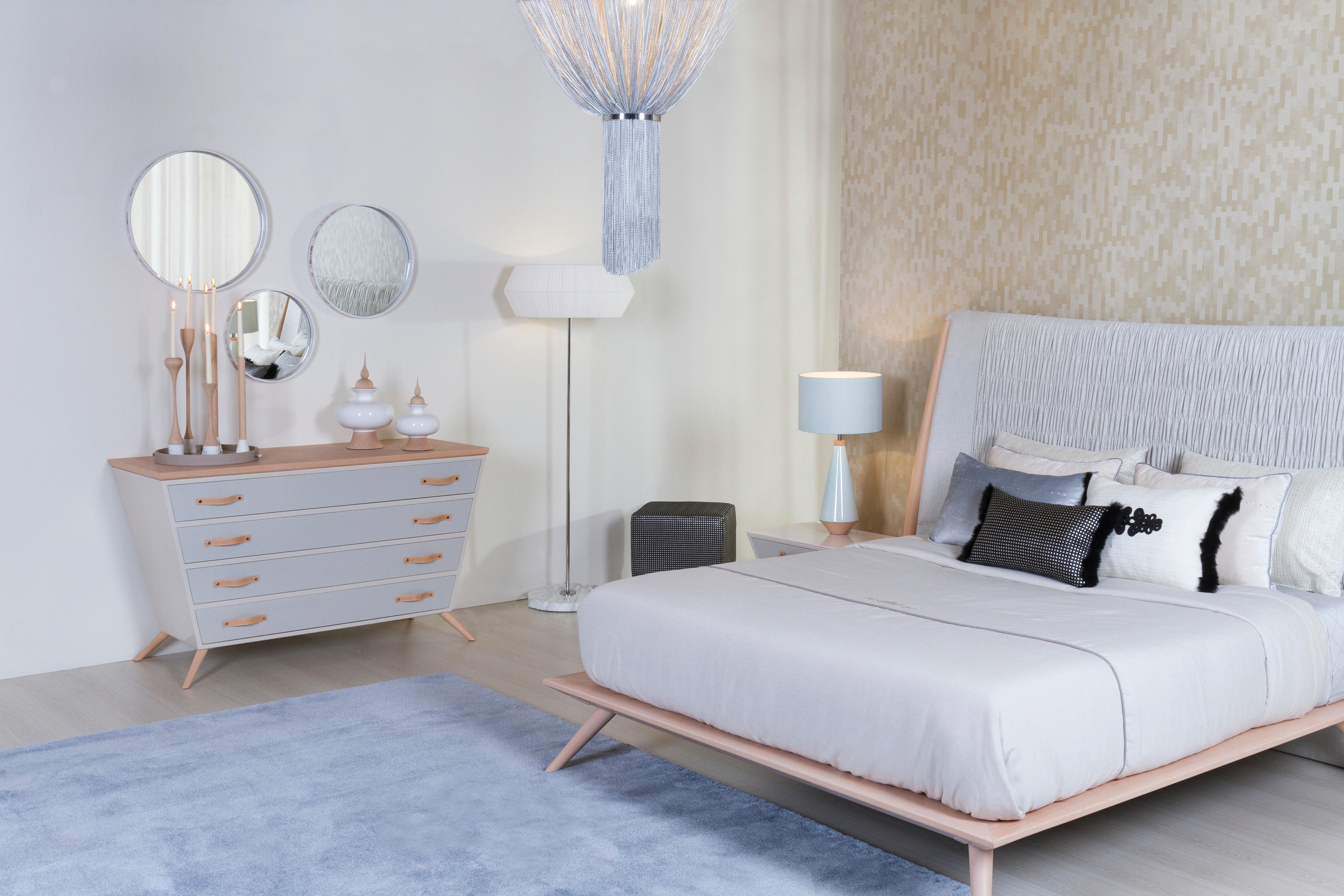 Modernes Dandelion-Bett aus massiver Buche mit plissierter Wirkung, handgefertigt Portugal von Greenapple im Angebot 2