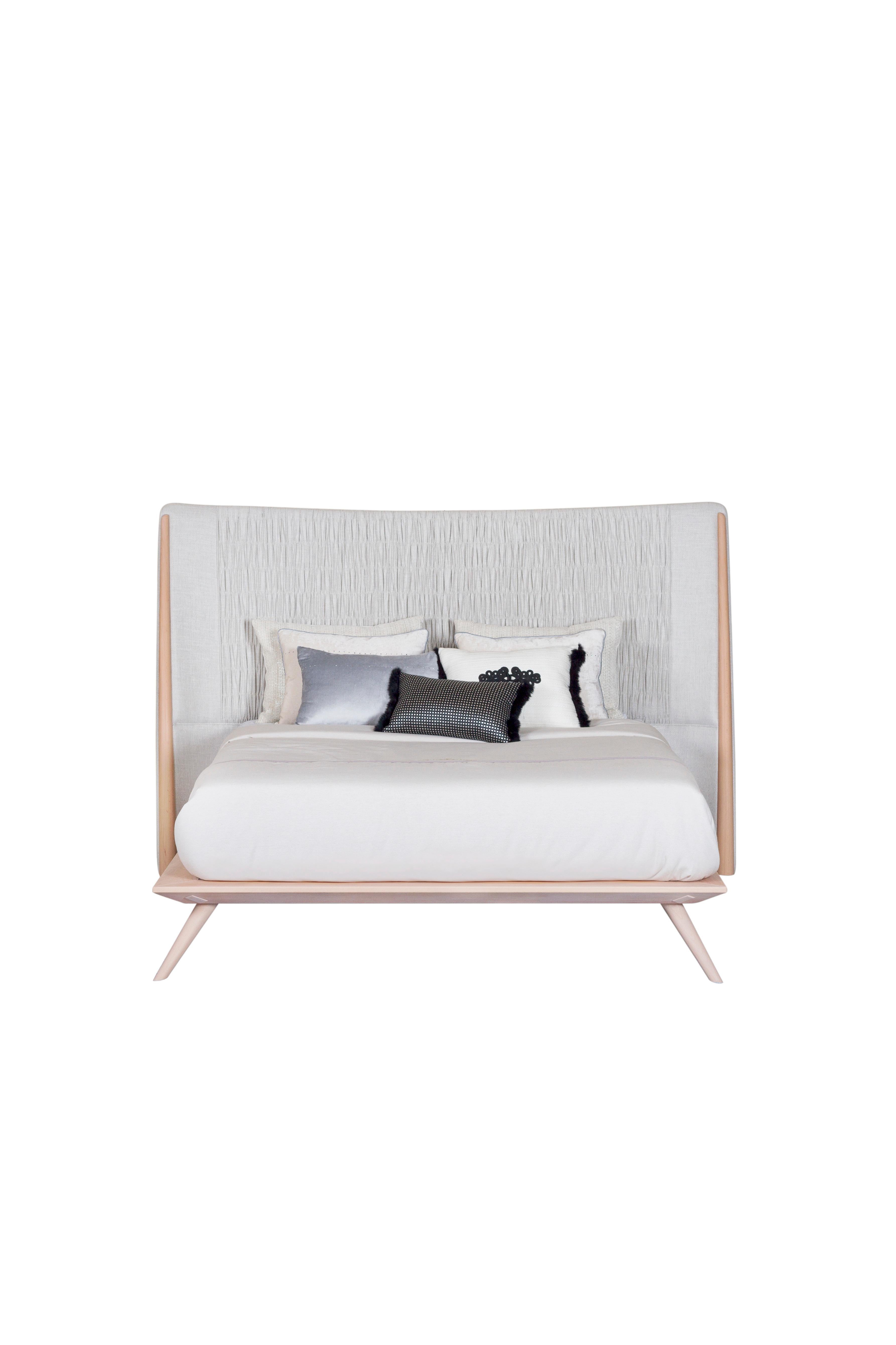 Modernes Dandelion-Bett aus massiver Buche mit plissierter Wirkung, handgefertigt Portugal von Greenapple im Angebot 3