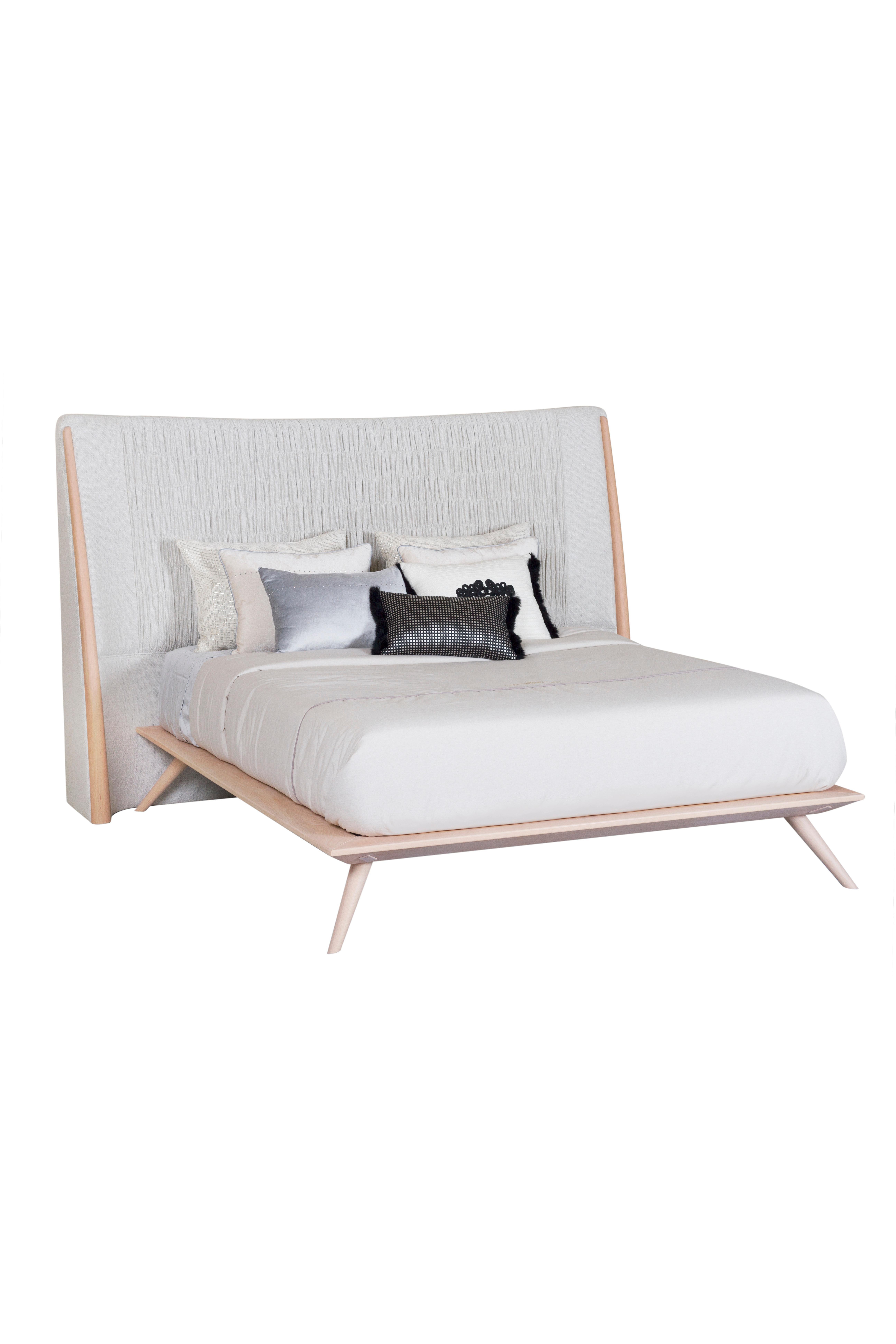 Modernes Dandelion-Bett aus massiver Buche mit plissierter Wirkung, handgefertigt Portugal von Greenapple im Angebot 4