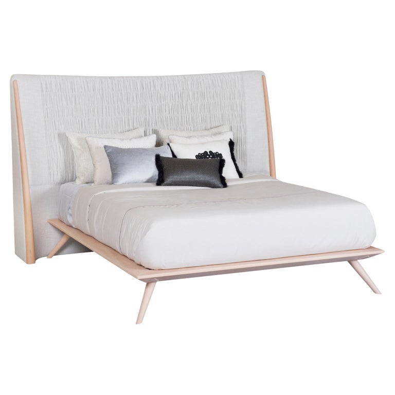Greenapple Bed, Sinai Bed, Solid Beech & Beige, Handmade in Portugal For Sale