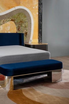 Modern Abadia Bed Stool Ottoman Navy Velvet Handmade in Portugal by Greenapple