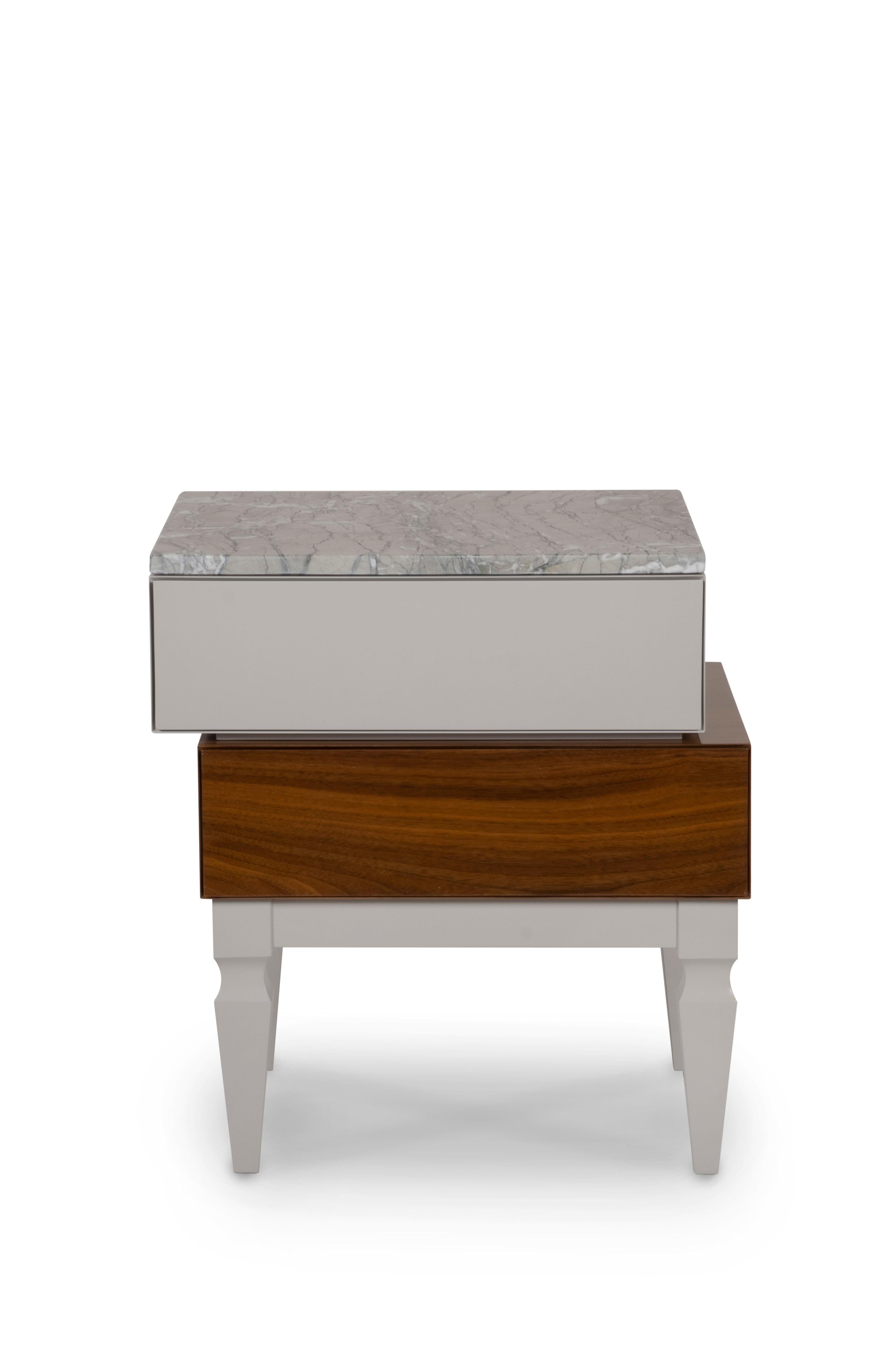 Block bedside table, Modern Collection, handcrafted in Portugal - Europe by GF Modern.

The Block bedside table offers a misaligned and unique design for your comfort space. The walnut compartment and the Verde Antigua marble top enhance the