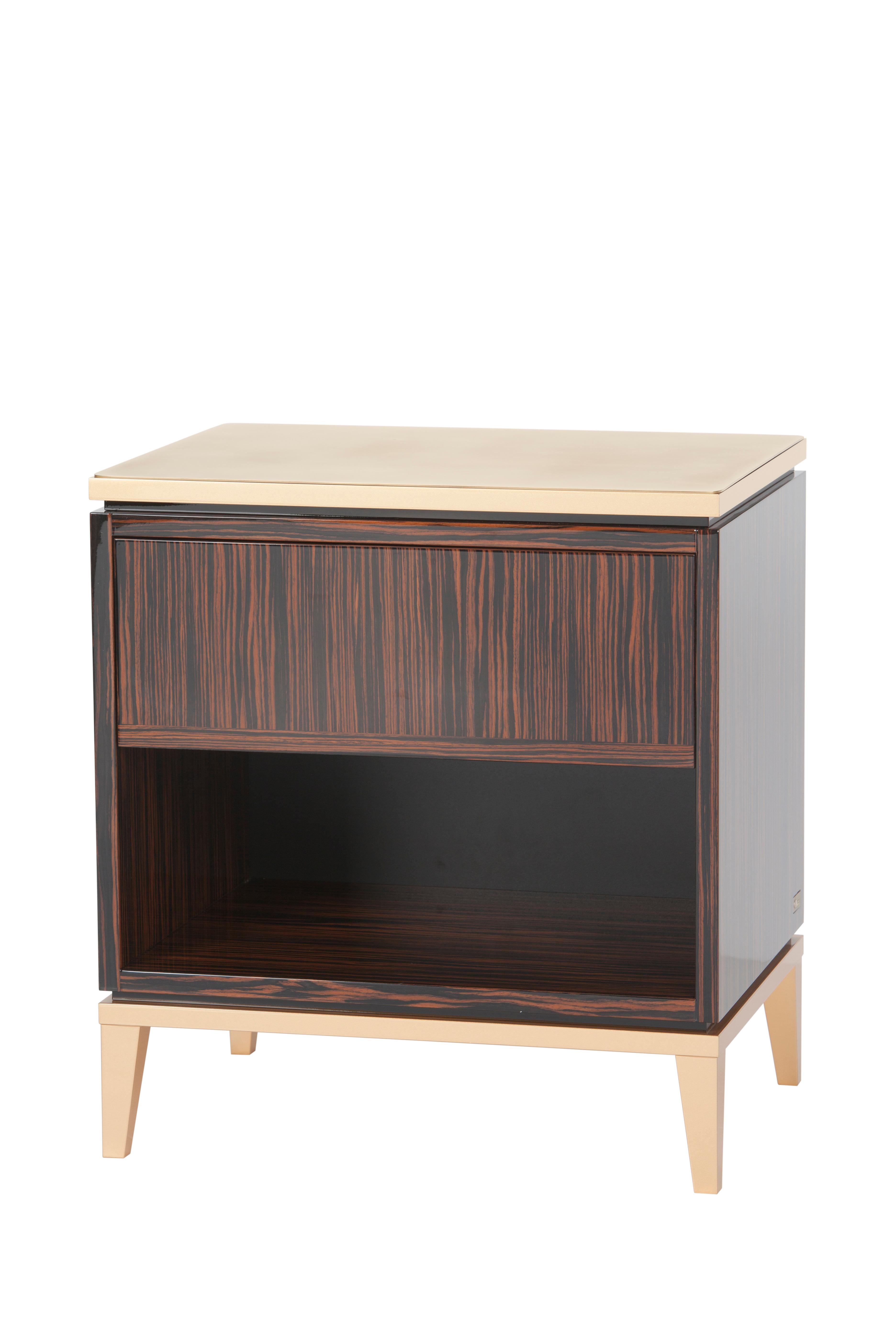 Hand-Crafted Modern Valquiria Bedside Table Ebony Brass Handmade Portugal Greenapple For Sale