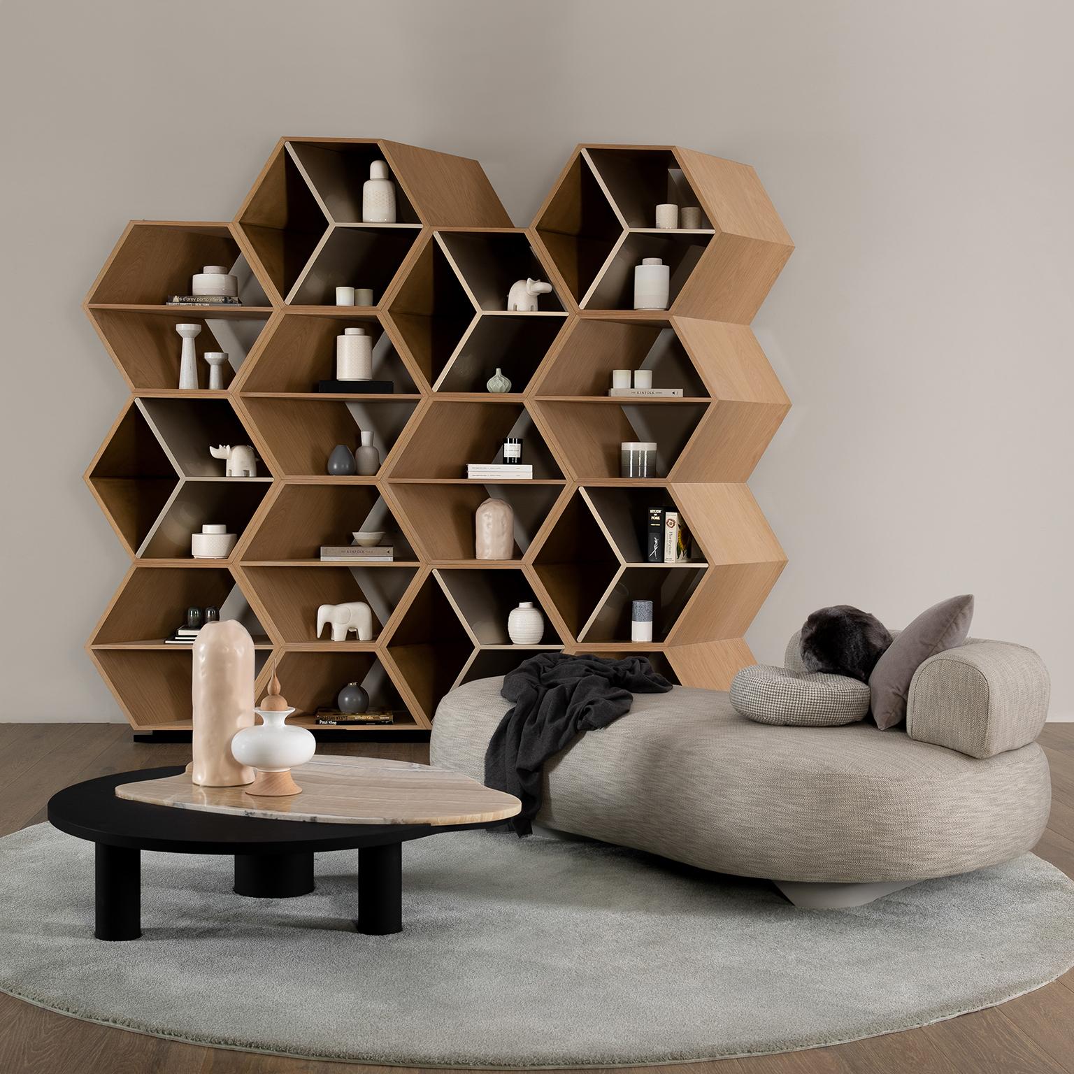 Contemporary Modern Hobart Bookcase, Beige Gold Bronze, Handmade in Portugal by Greenapple For Sale