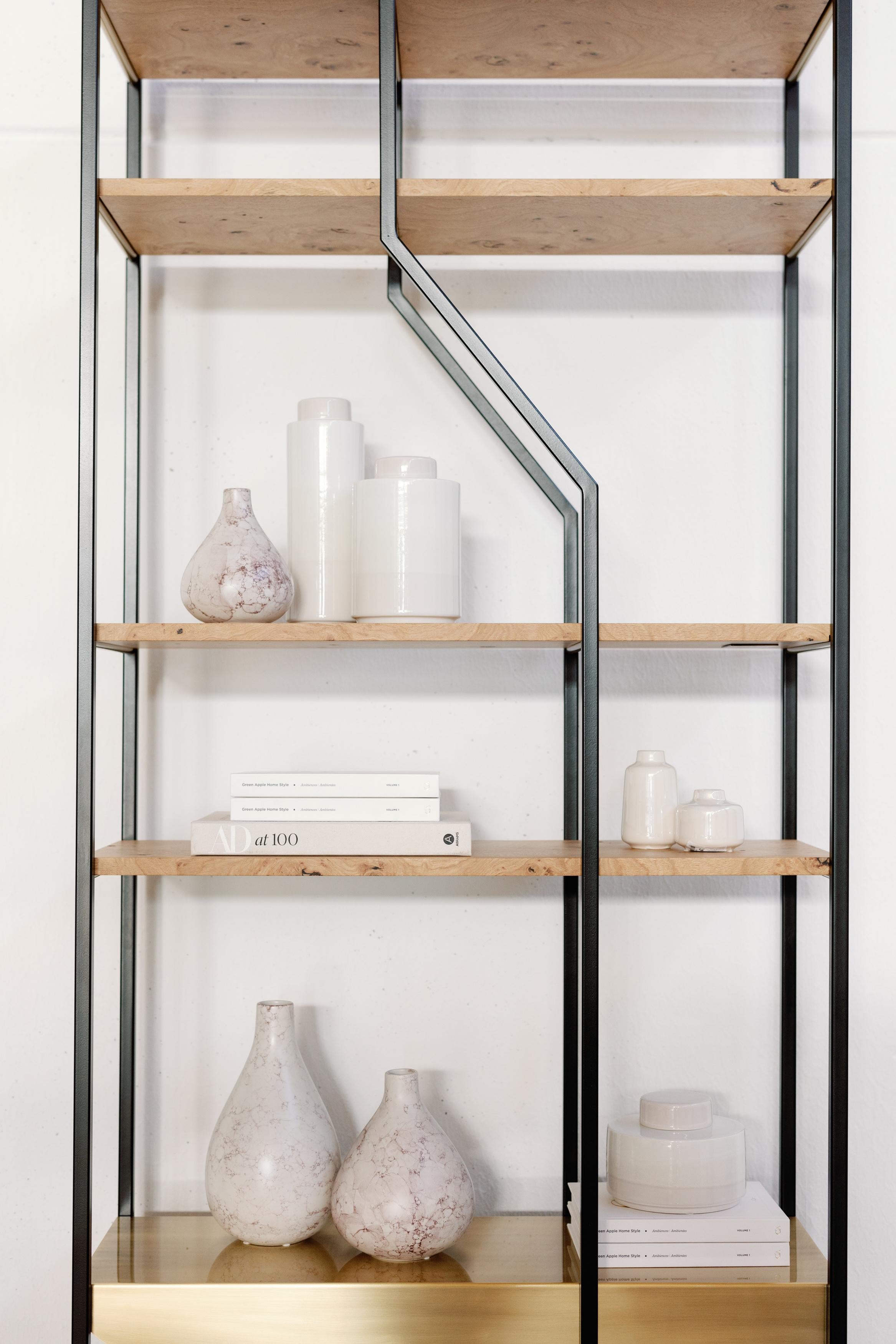 Modern Lage Bookcases Set/2, Brass Oak Root, Handmade in Portugal by Greenapple For Sale 2