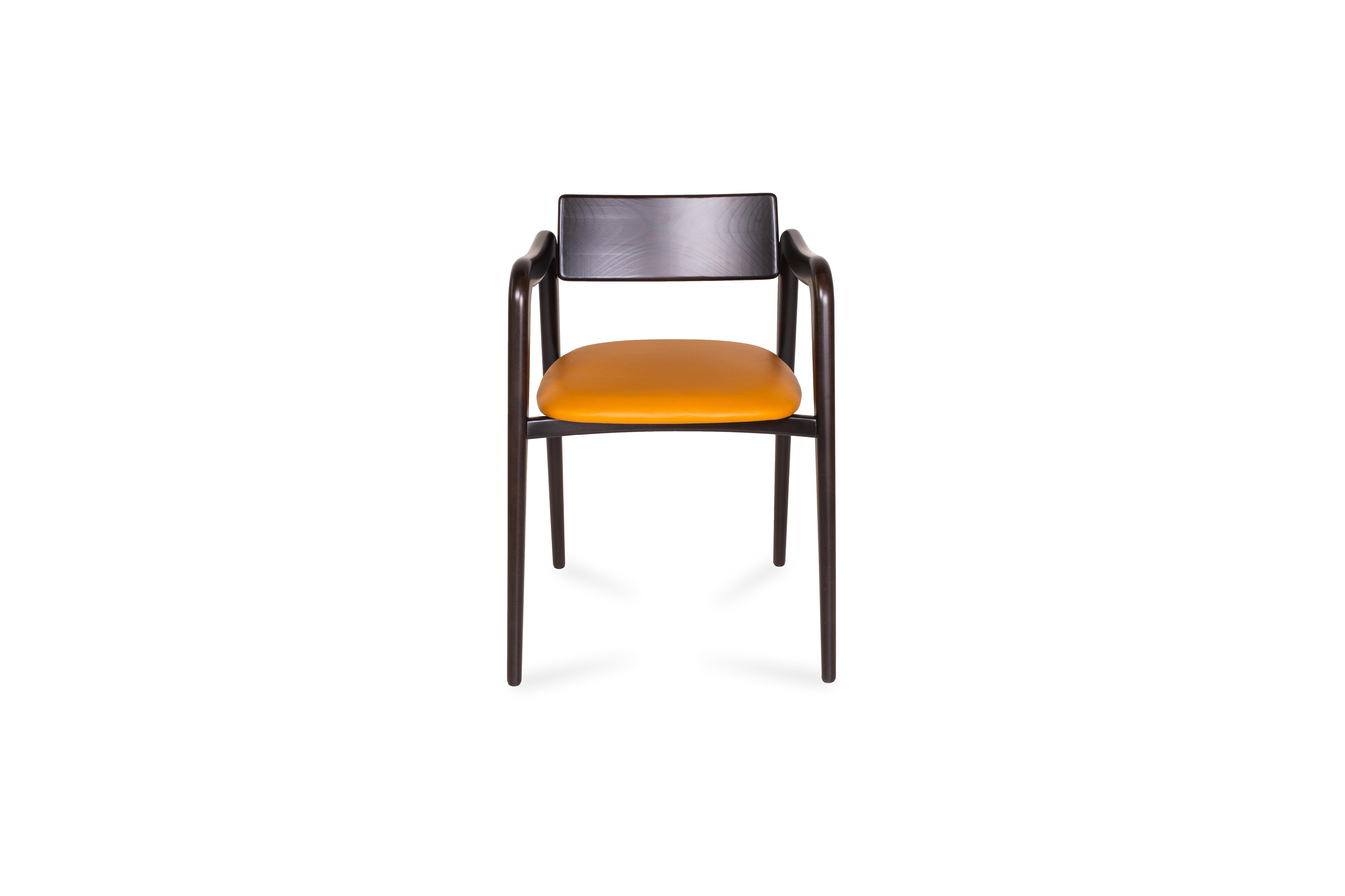 Hand-Crafted Modern Anjos Dining Chairs, Camel Leather, Handmade in Portugal by Greenapple For Sale