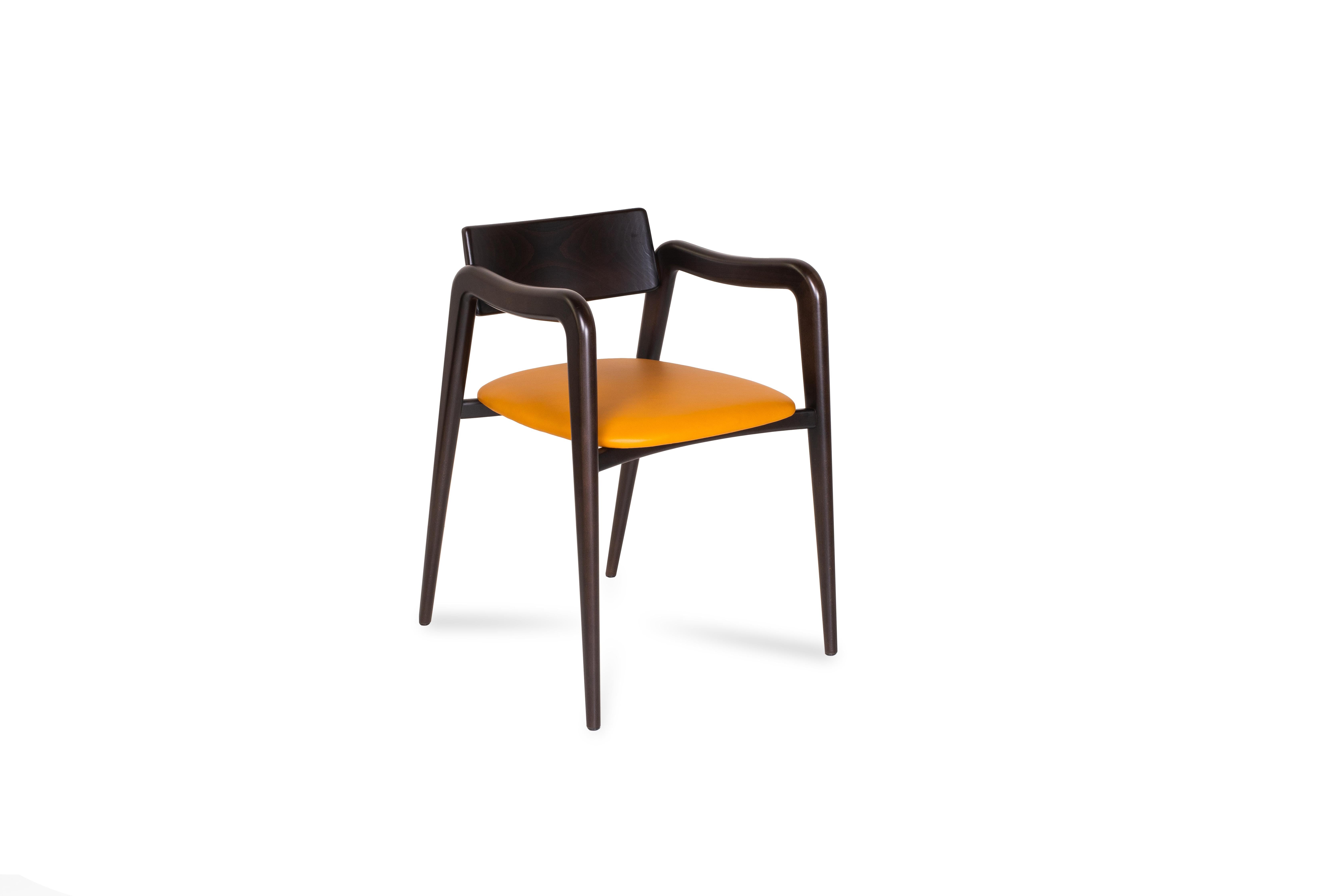 Modern Anjos Dining Chairs, Camel Leather, Handmade in Portugal by Greenapple For Sale 1
