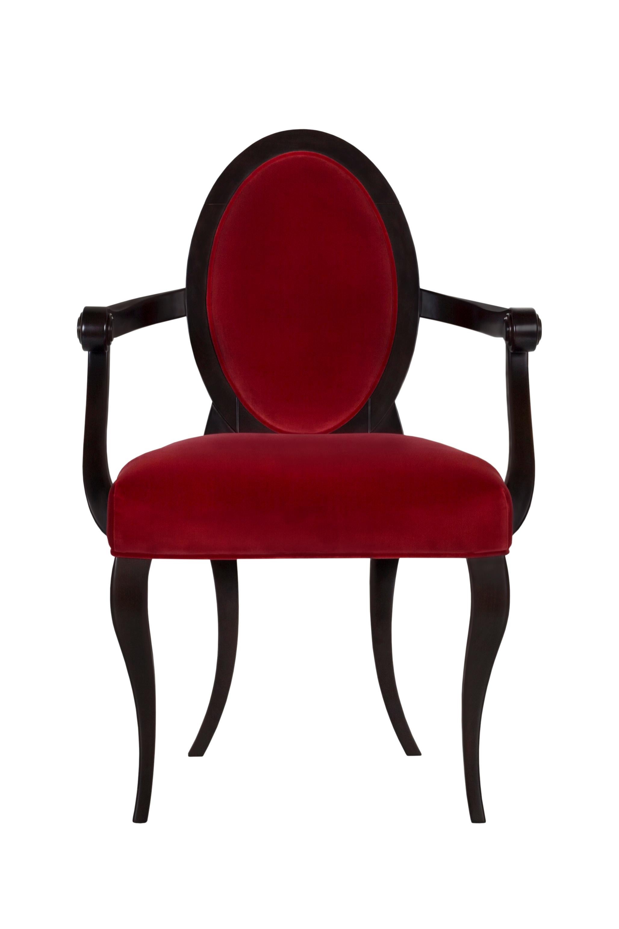 Chaises de salle à manger Ellipse tapissées velours rouge faites à la main Portugal Greenapple en vente 3