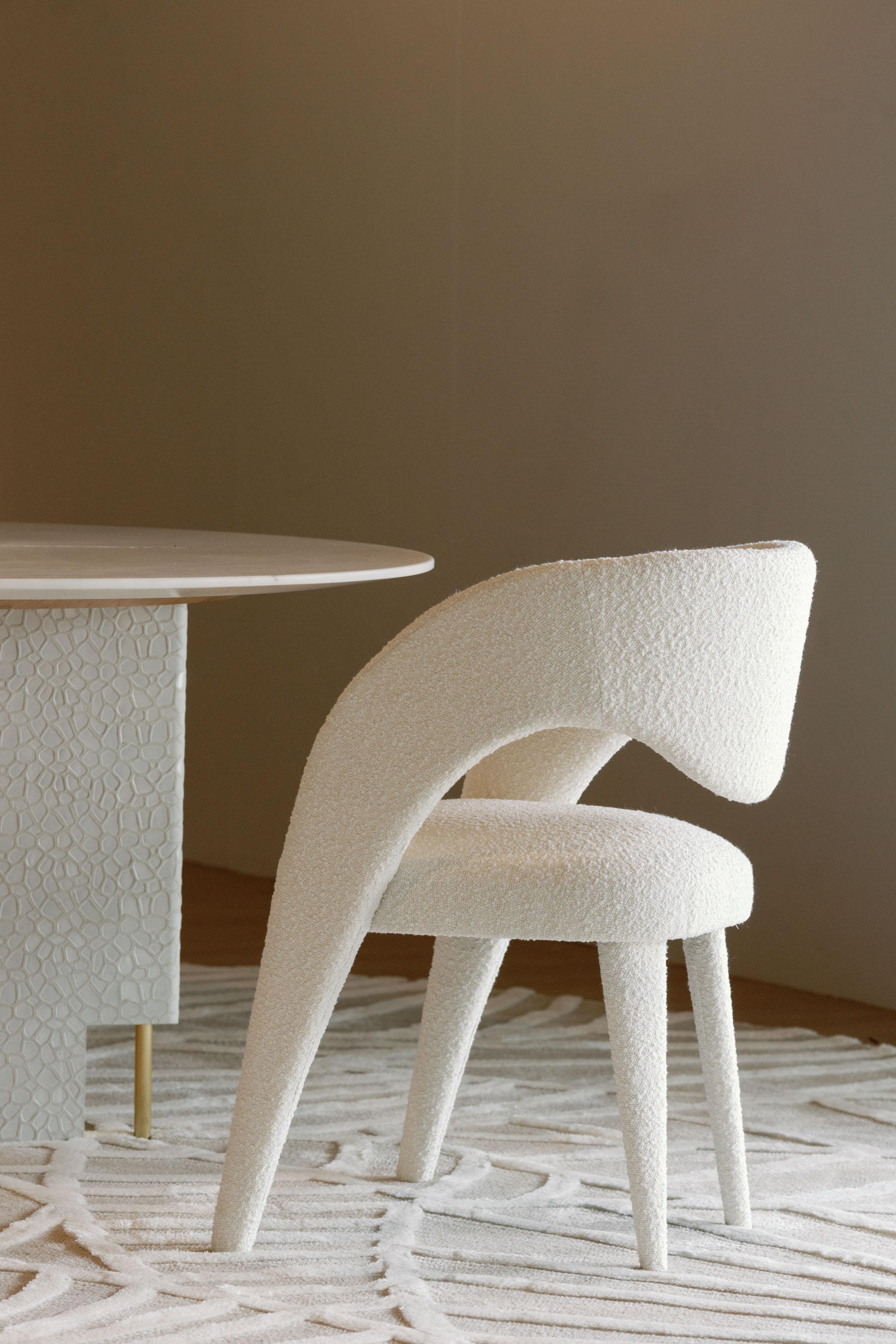 Modern Laurence Dining Chairs, DEDAR Bouclé, Handmade in Portugal by Greenapple For Sale 1