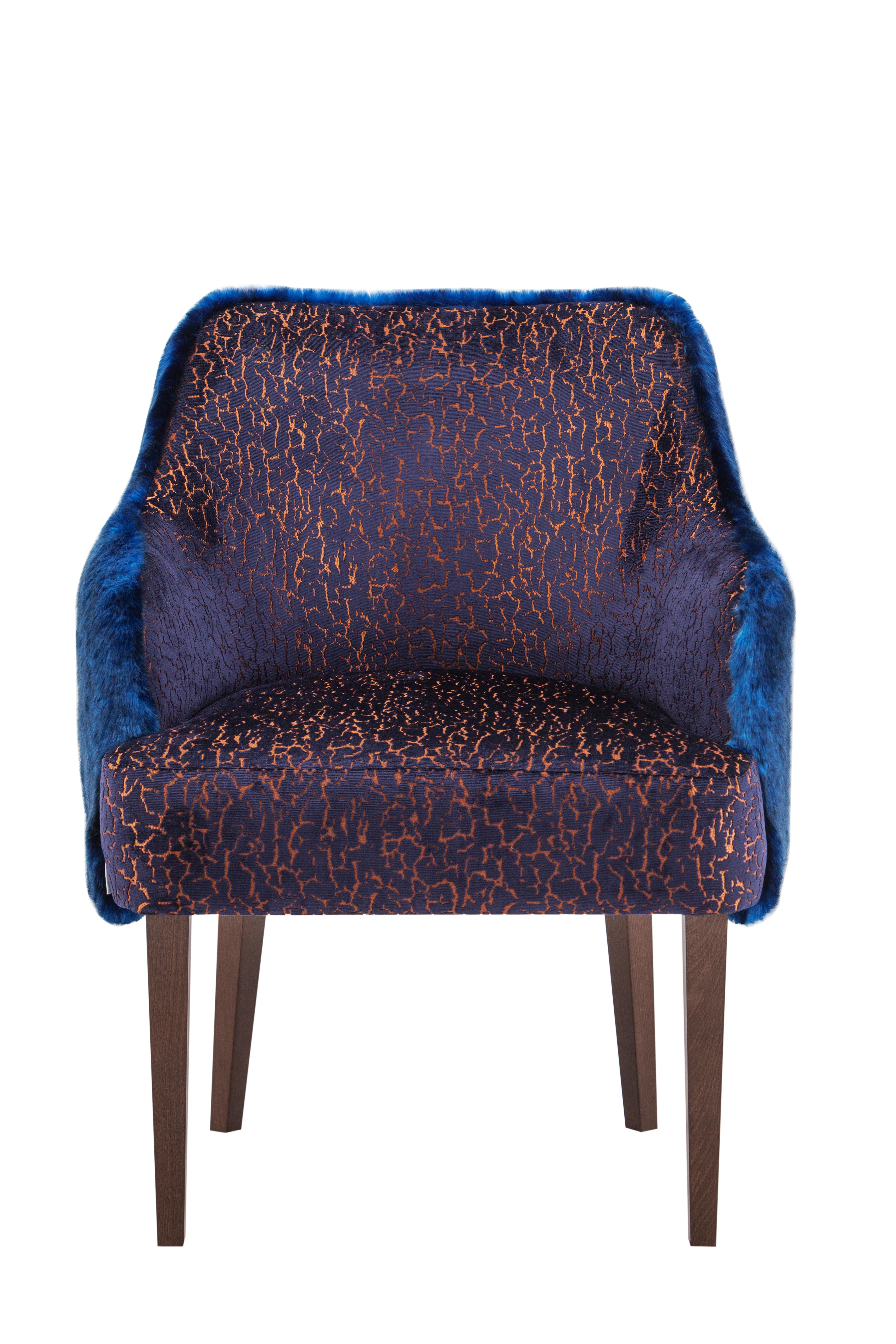 Modern Art Deco Margot Dining Chairs, Faux Fur Velvet, Handmade Portugal by Greenapple For Sale