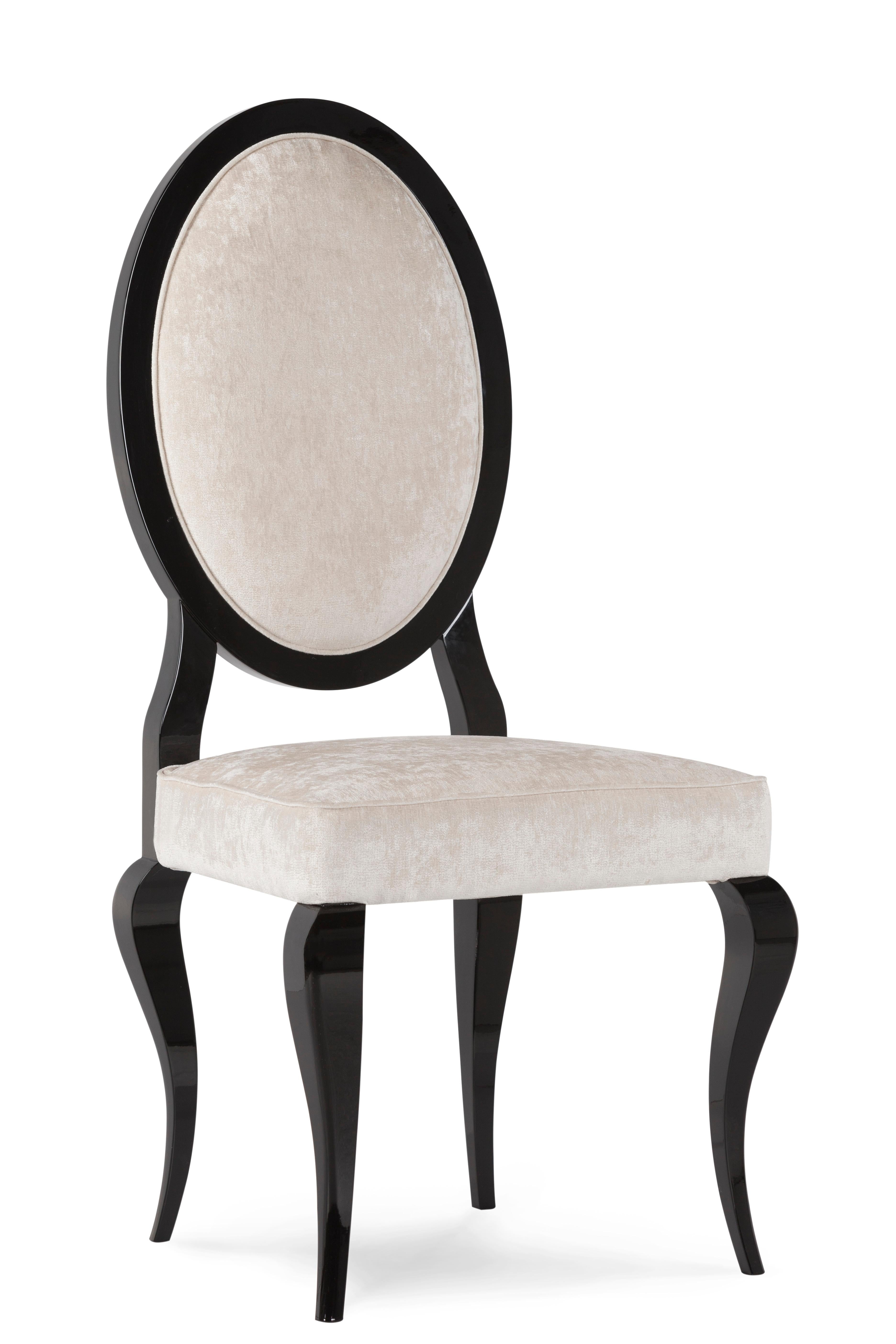 Modern Dining Chairs Nicole Upholstered Beige Velvet Handmade Portugal Greenapple For Sale