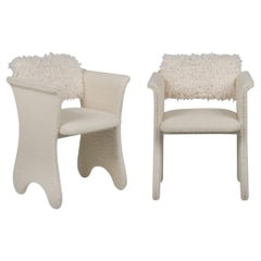 Modern Set/2 Timeless Chairs, Bouclé & Faux Fur, Handmade by Greenapple