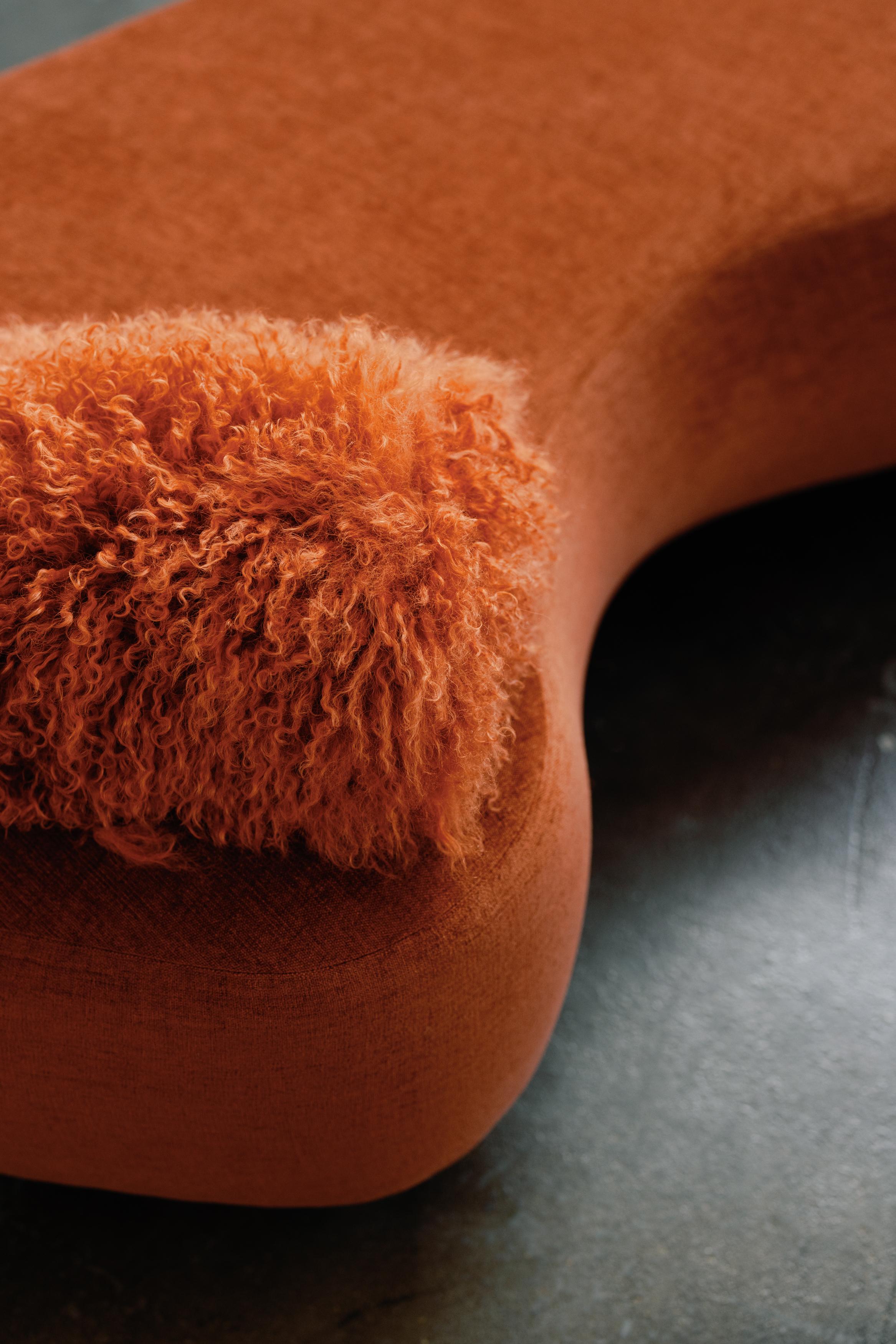 Contemporary Mid-Century Modern Minho Day Bed, Wool, Walnut, Faux Fur, Handmade by Greenapple For Sale