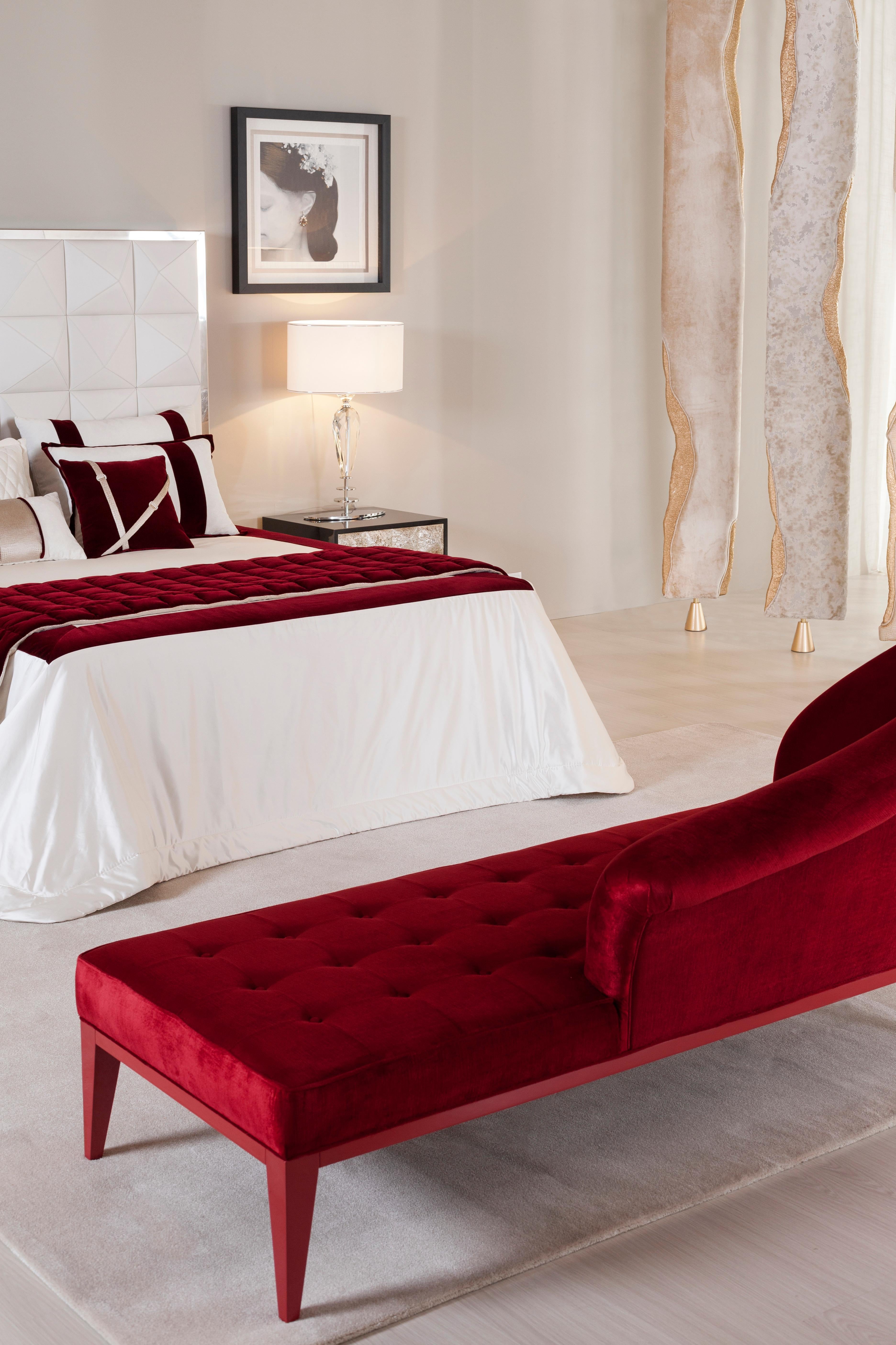 Art Deco Sumy Chaise Longue DEDAR Red Cotton Velvet Handmade Portugal Greenapple For Sale 2