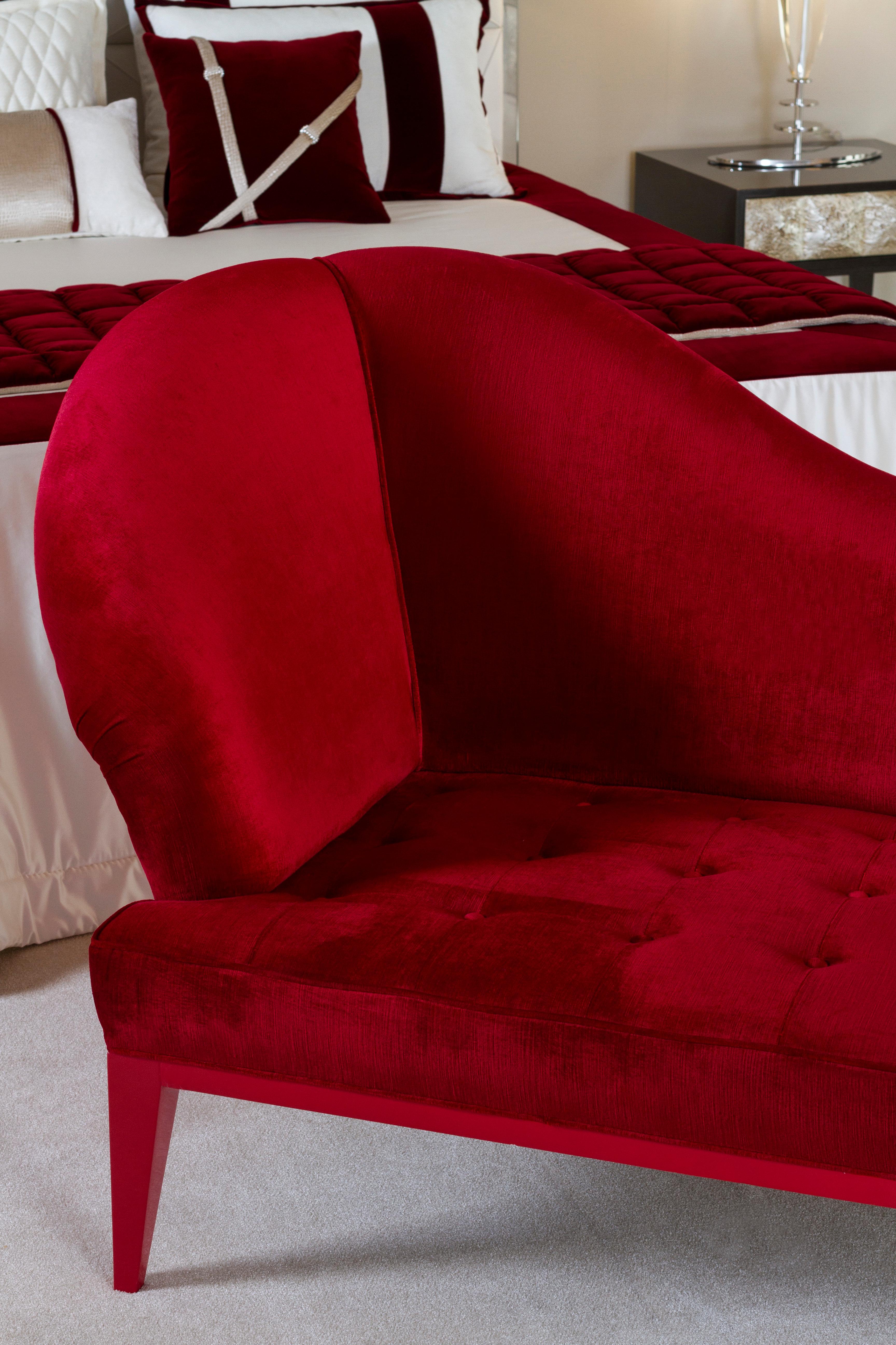 Art Deco Sumy Chaise Longue DEDAR Red Cotton Velvet Handmade Portugal Greenapple For Sale 3