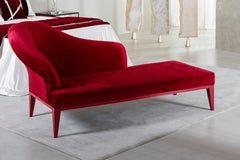 Art Decó Sumy Chaise Longue DEDAR Rojo Terciopelo de Algodón Hecho a Mano Portugal Greenapple