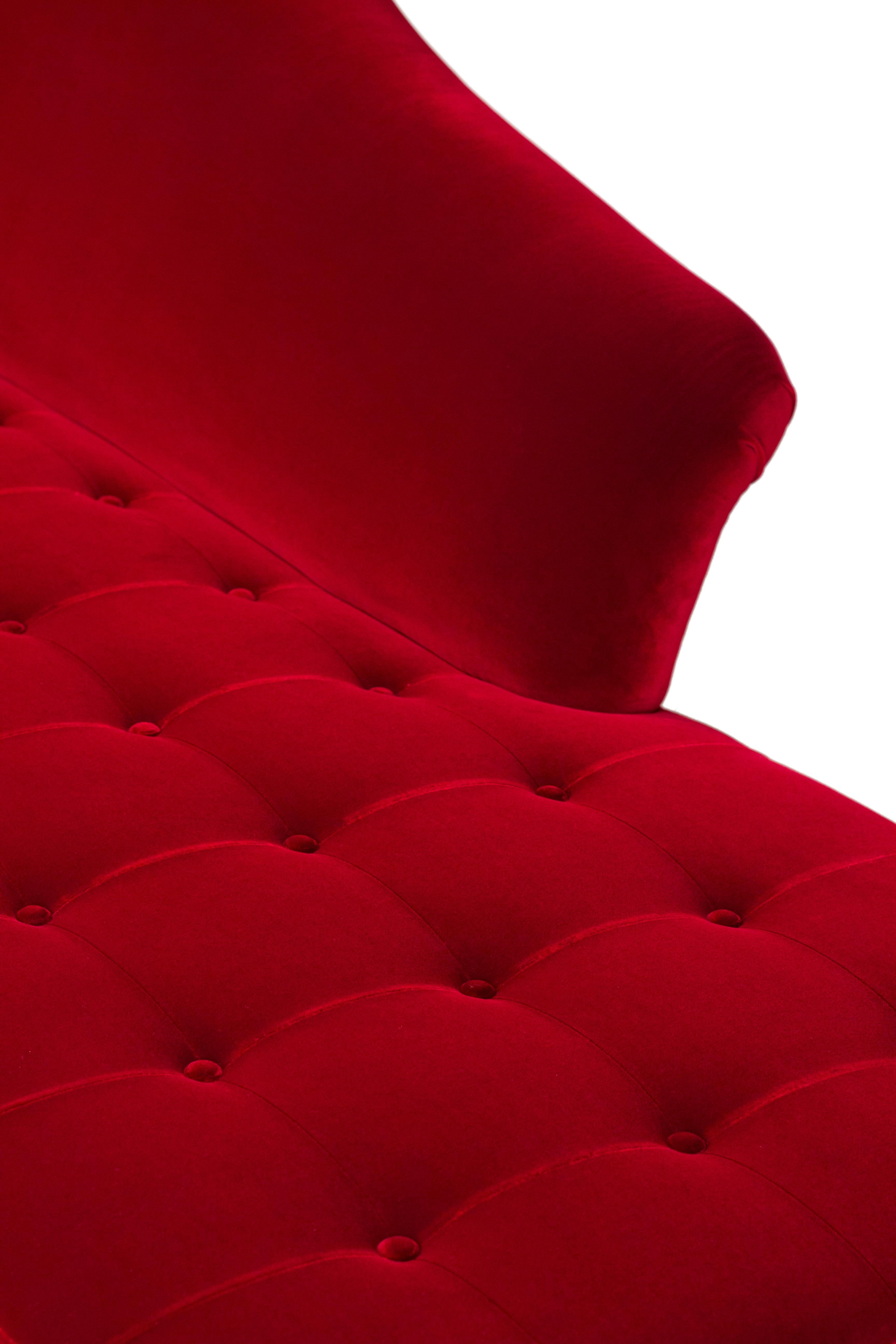 Portugais Art Deco Sumy Chaise Longue DEDAR Rouge Velours de coton Fait main Portugal Greenapple en vente