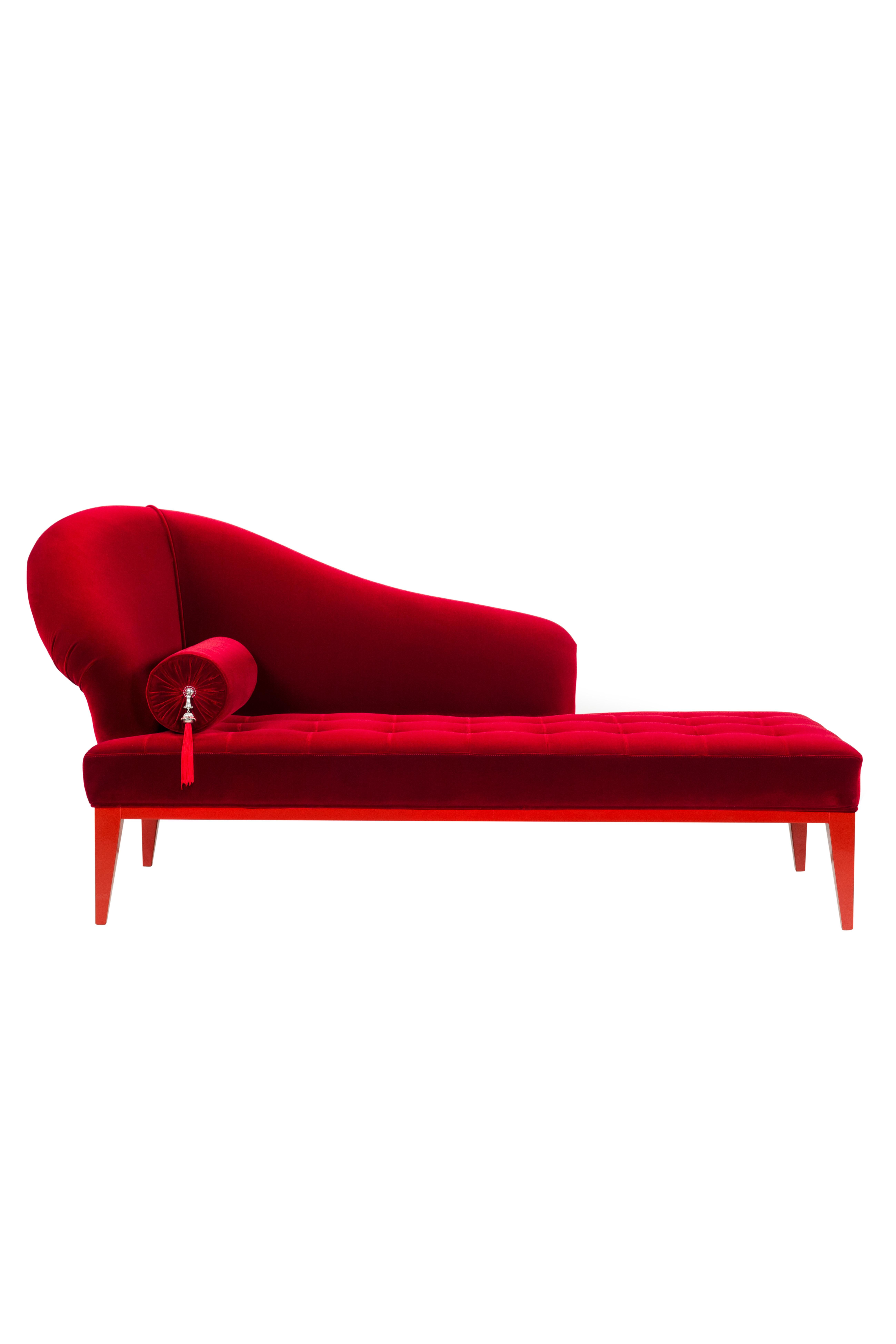 Contemporary Art Deco Sumy Chaise Longue DEDAR Red Cotton Velvet Handmade Portugal Greenapple For Sale