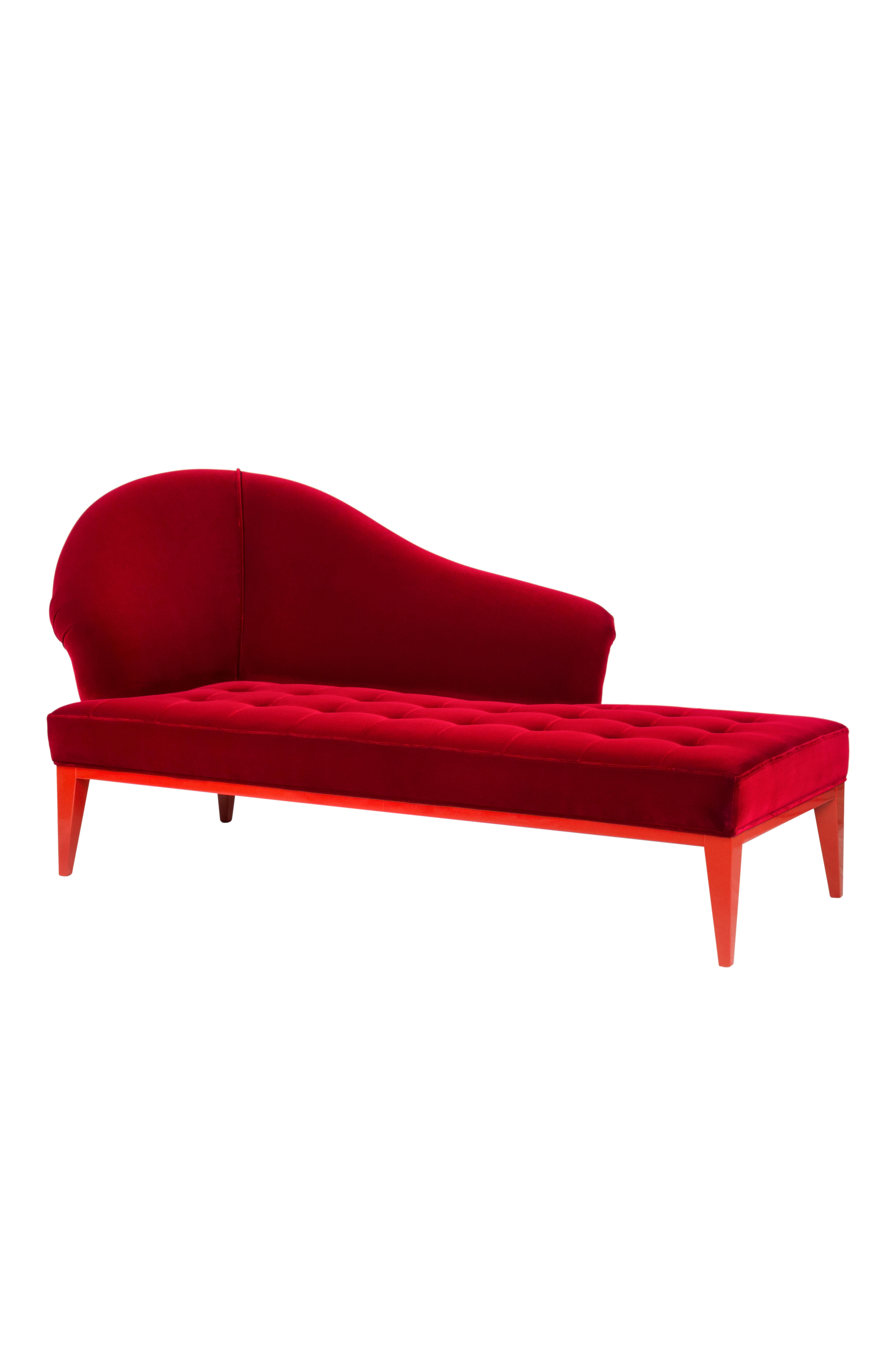 Brass Art Deco Sumy Chaise Longue DEDAR Red Cotton Velvet Handmade Portugal Greenapple For Sale