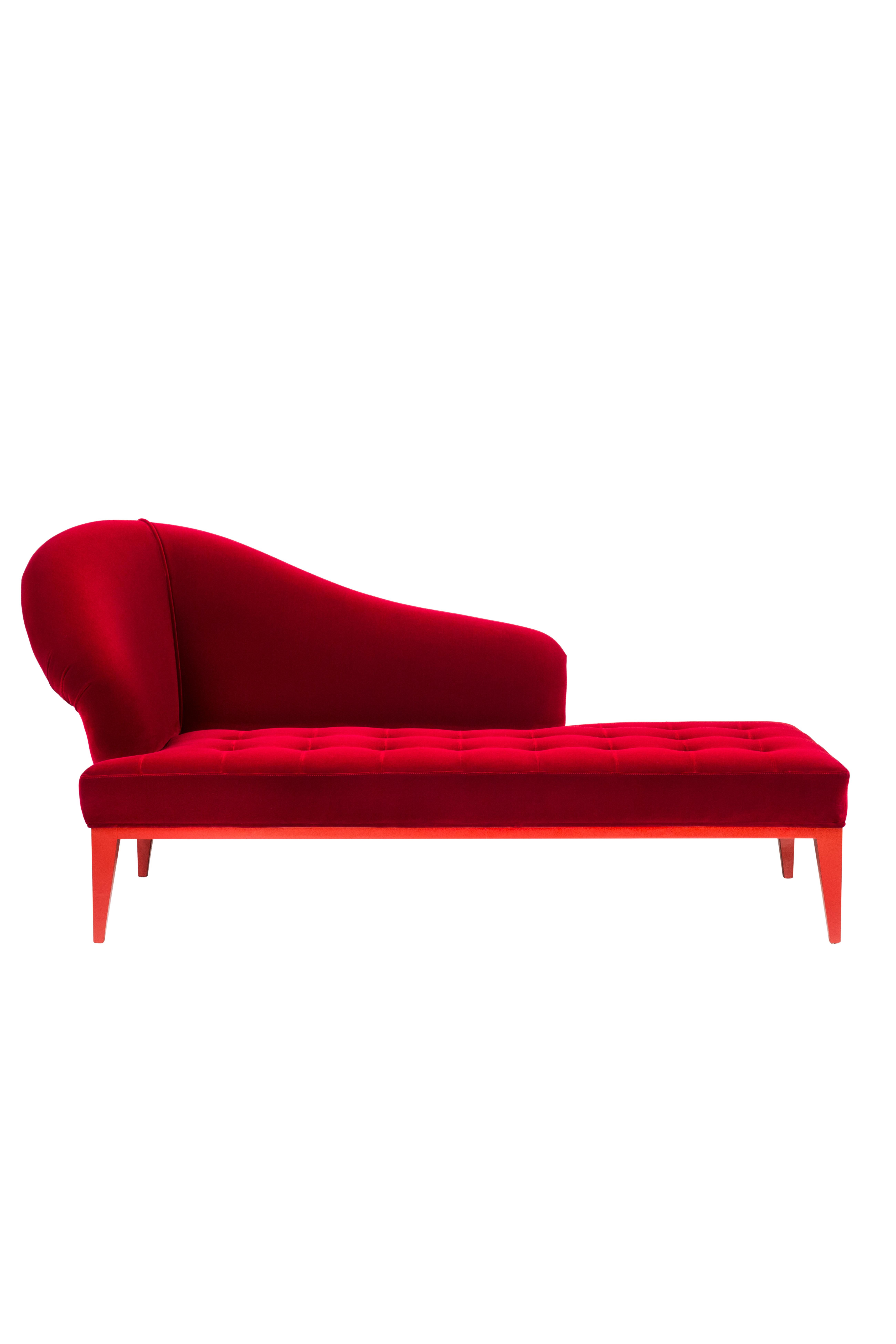Art Deco Sumy Chaise Longue DEDAR Red Cotton Velvet Handmade Portugal Greenapple For Sale 1