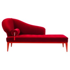 Art Deco Sumy Chaise Longue DEDAR Red Cotton Velvet Handmade Portugal Greenapple