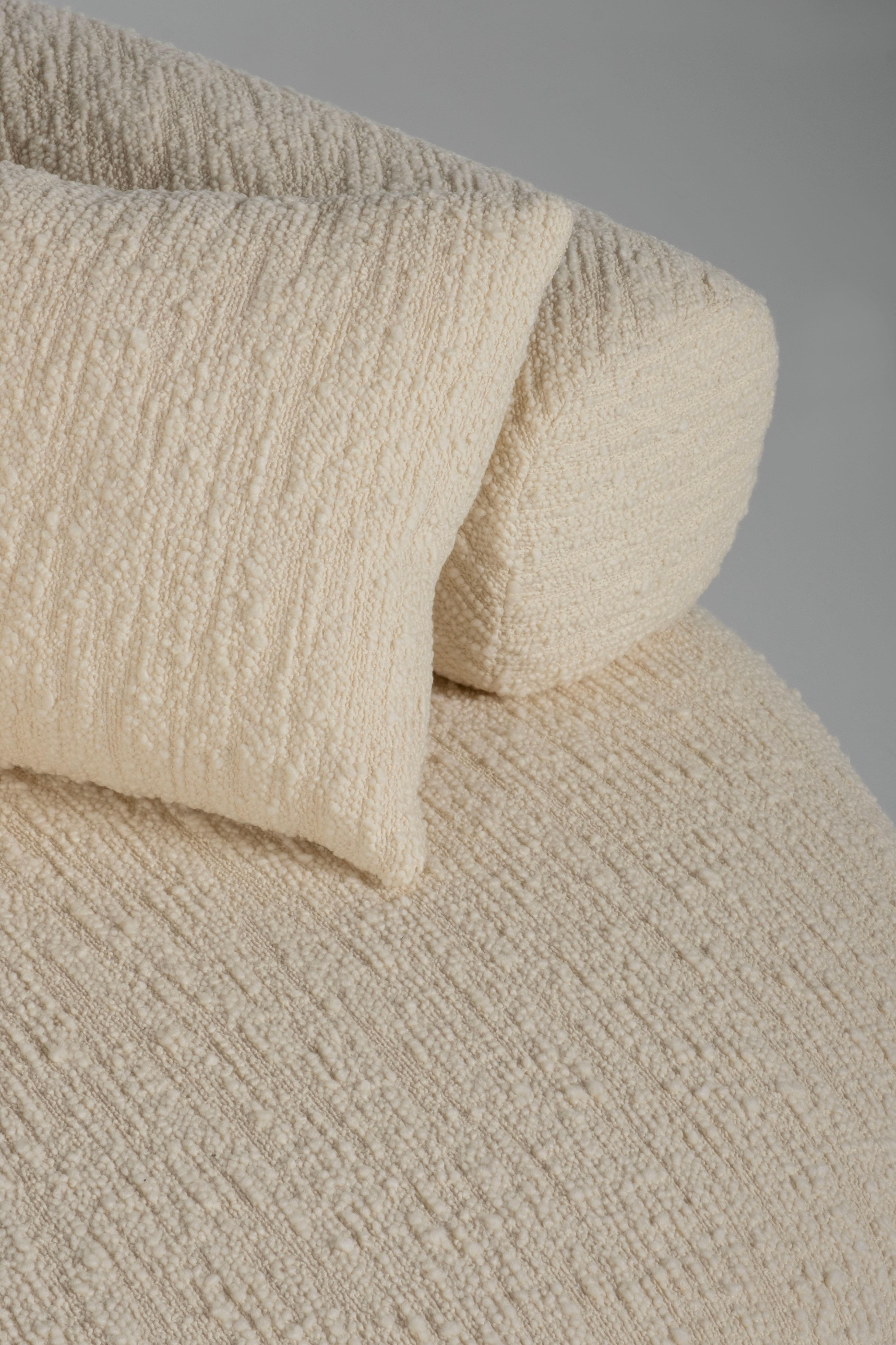 Portuguese Modern Twins Day Bed, Beige Wool Bouclé, Handmade in Portugal by Greenapple For Sale
