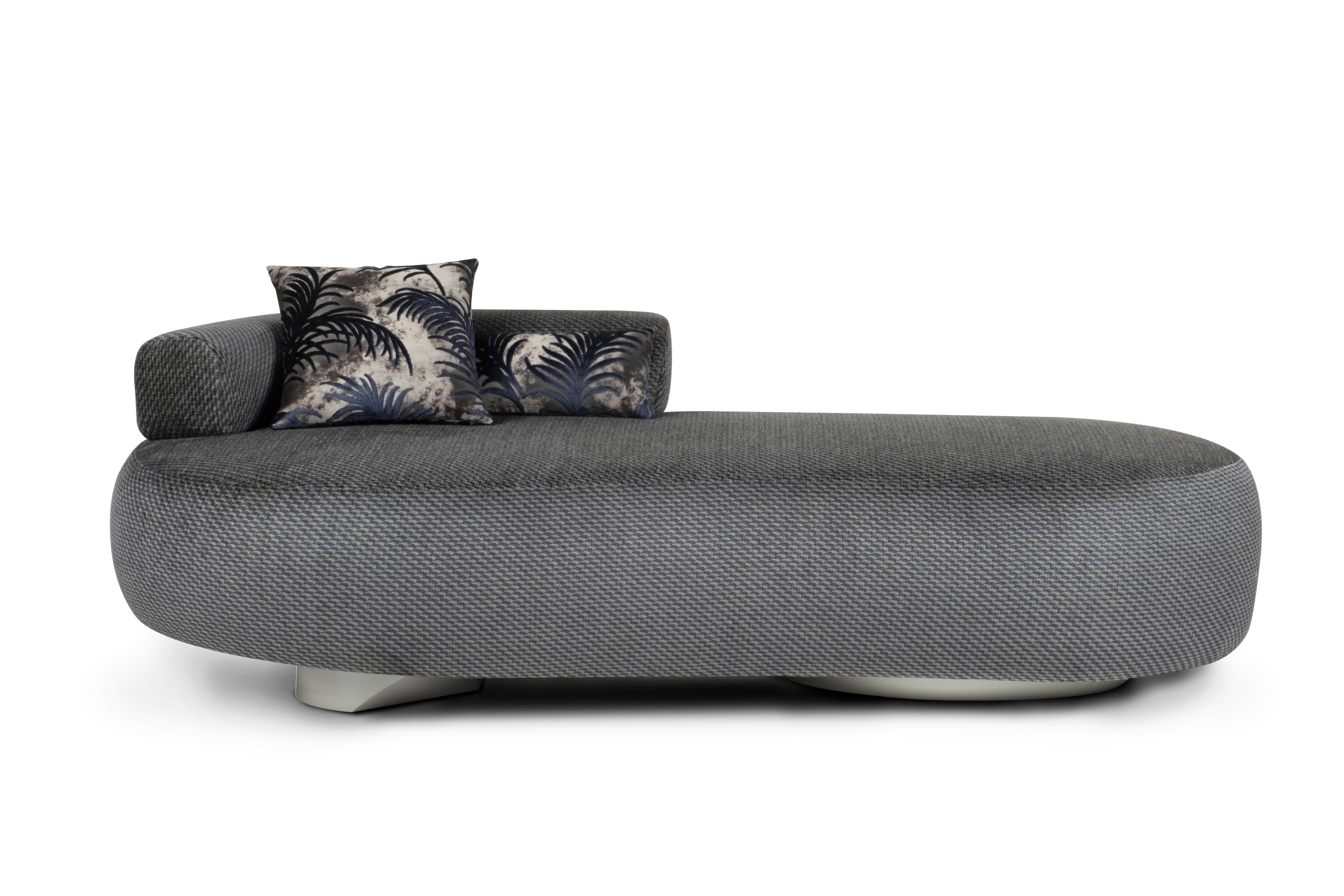 Portuguese Modern Twins Chaise Lounge, Grey Linen, Handmade in Portugal by Greenapple For Sale