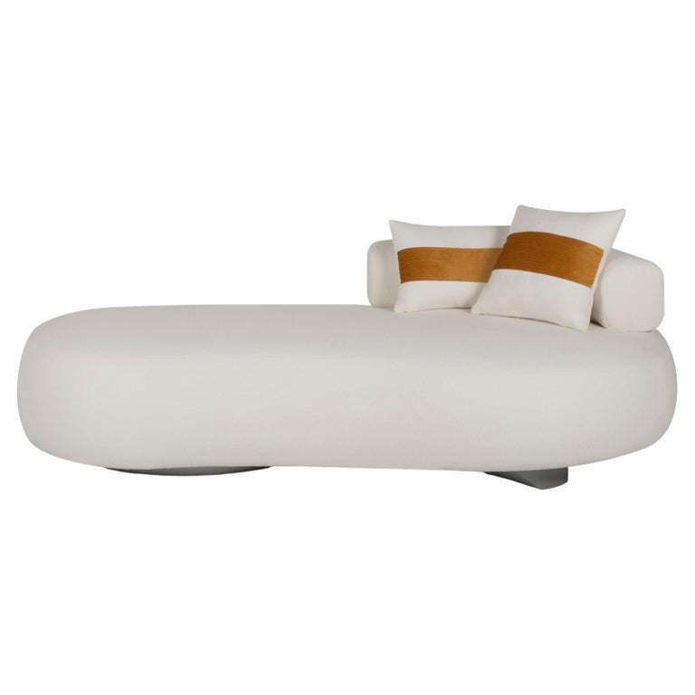 Greenapple Chaise Longue, Twins Chaise, White Linen Blend, Handmade in