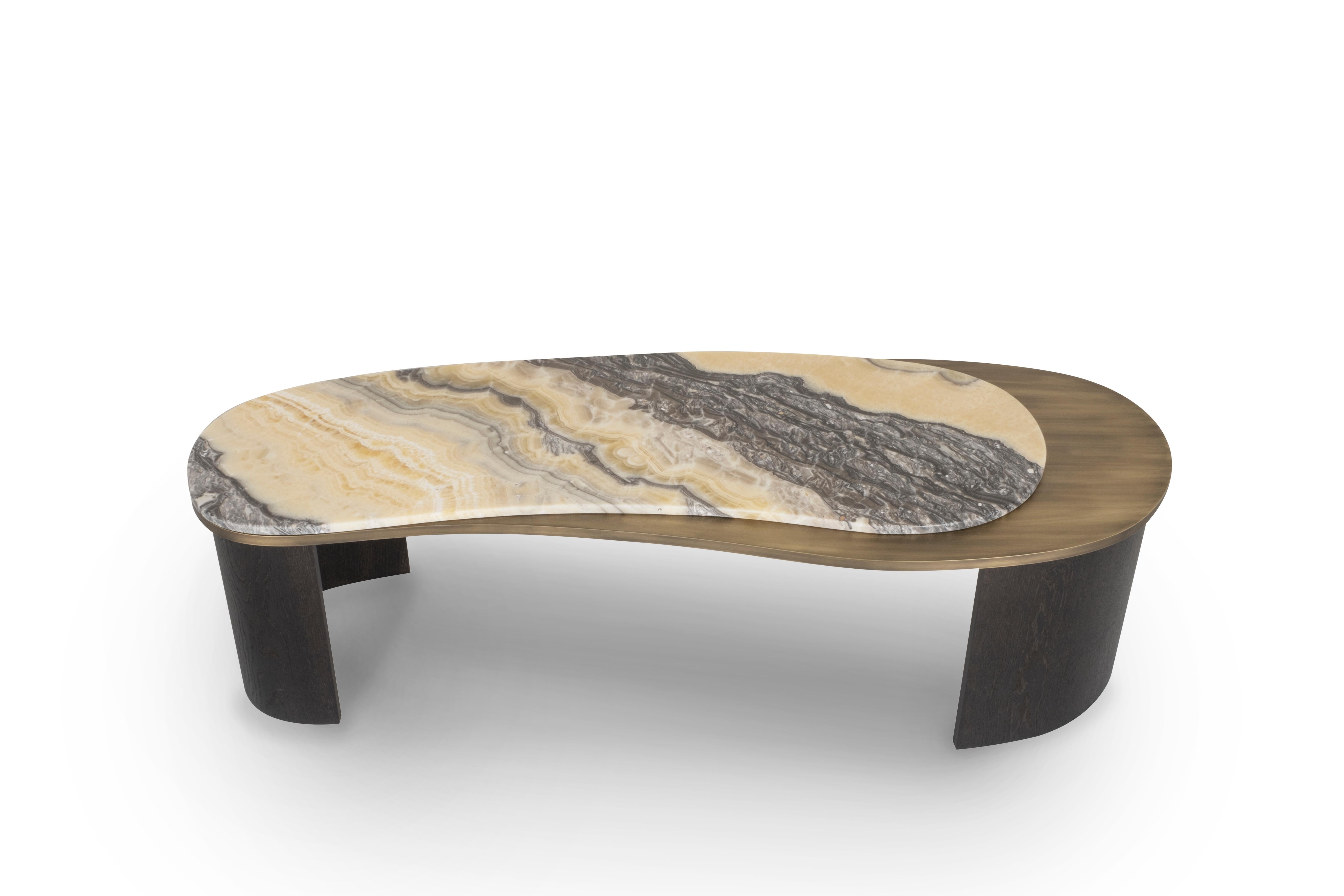 Hand-Crafted Organic Modern Armona Coffee Table, Onyx Brass, Handmade Portugal by Greenapple For Sale