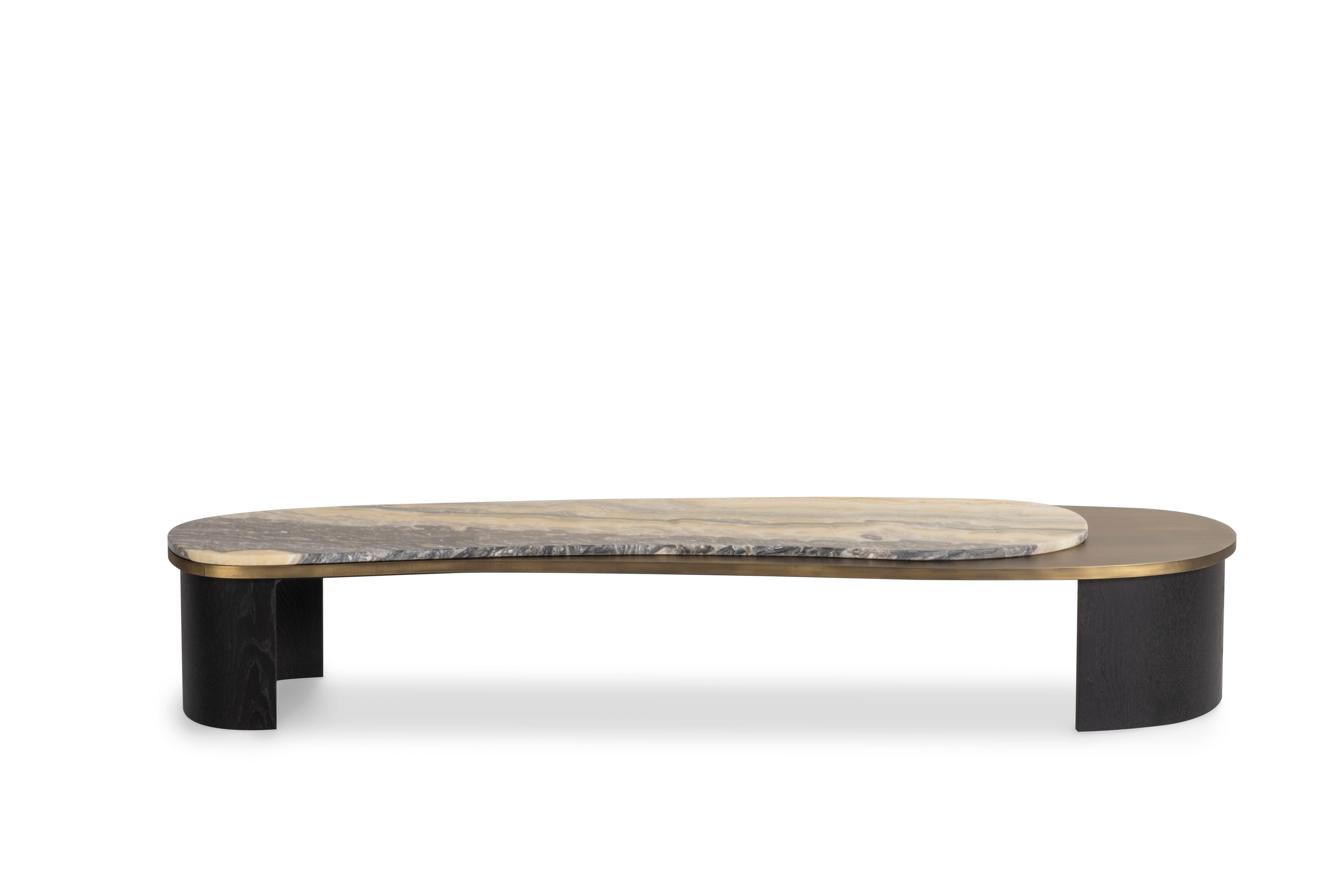Moderne Table basse moderne Armona, laiton onyx, fabriquée à la main au Portugal par Greenapple en vente