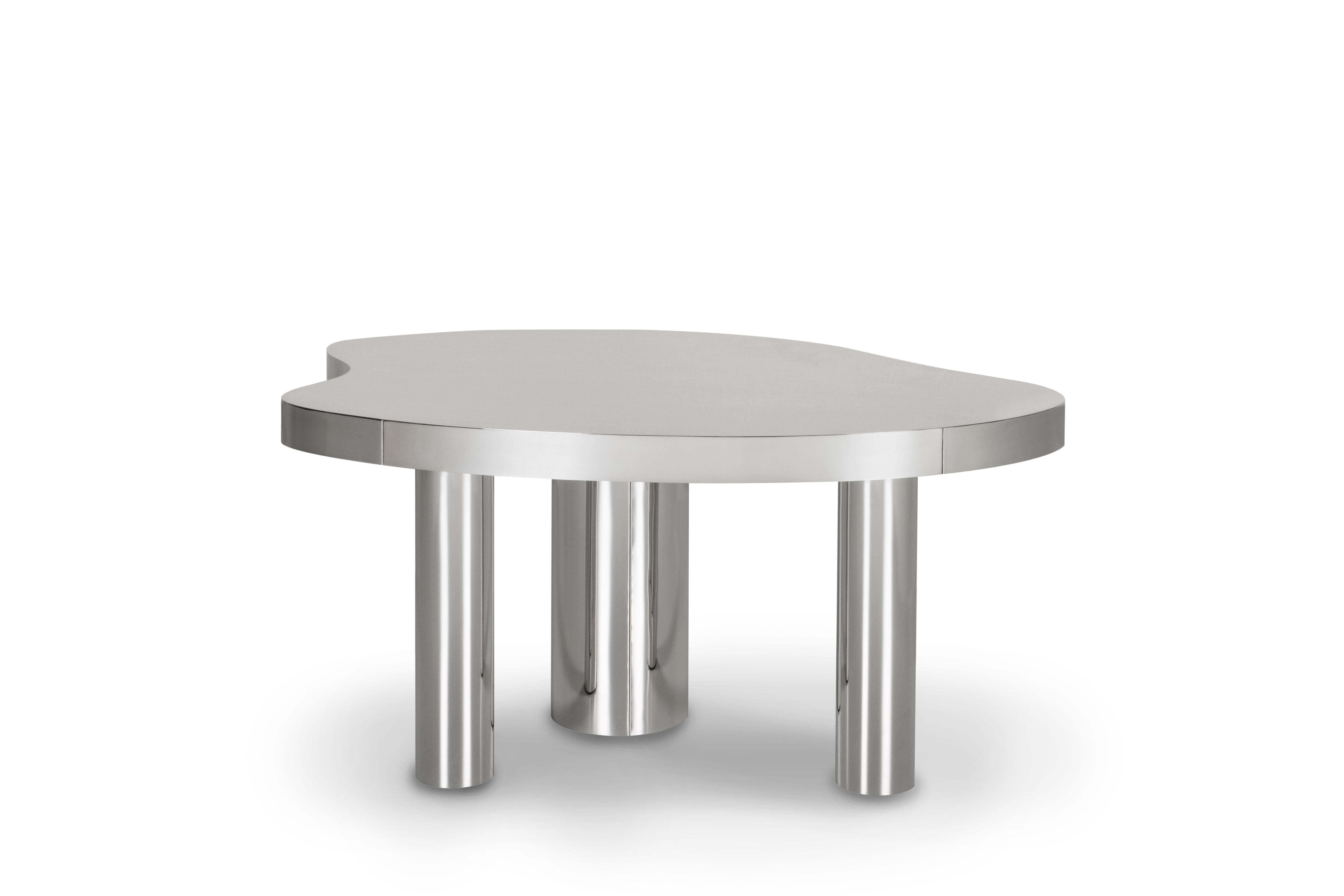 XXIe siècle et contemporain Table basse Bordeira, acier inoxydable, fabriquée à la main au Portugal par Greenapple en vente