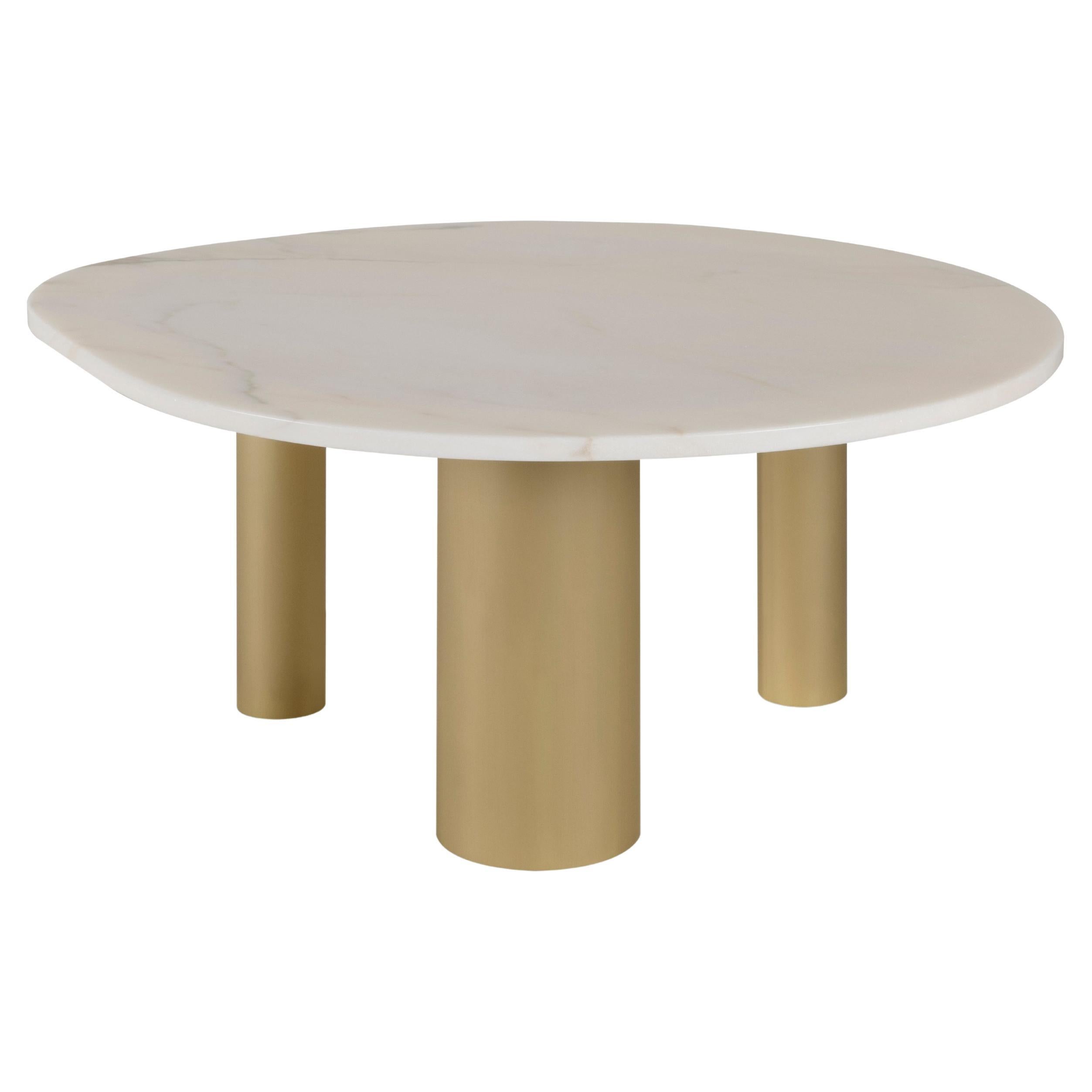 Modern Curve Coffee Table Calacatta Marble Brass Handmade Portugal Greenapple For Sale
