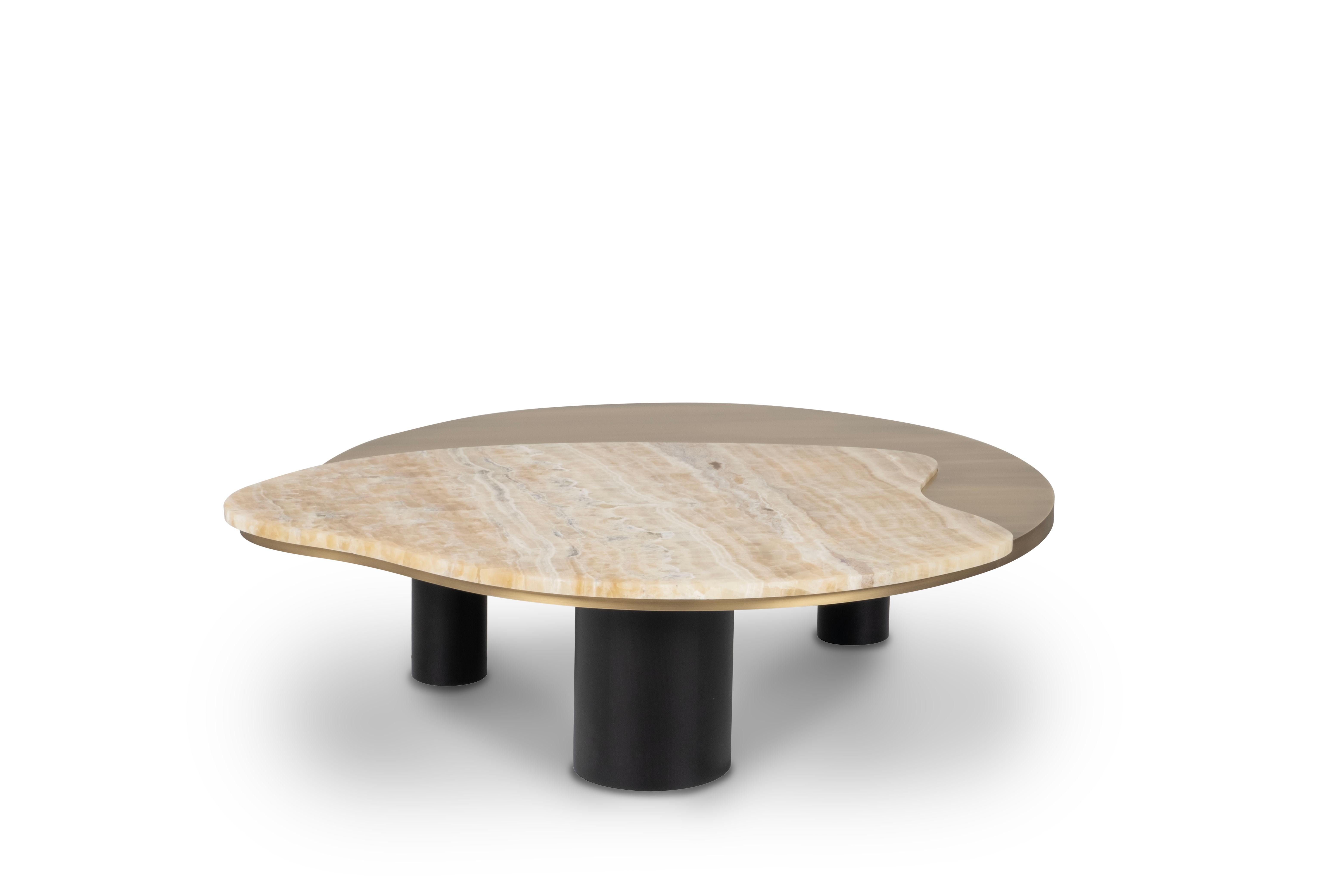 Portuguese Organic Modern Bordeira Coffee Tables, Onyx Brass, Handmade Portugal Greenapple For Sale