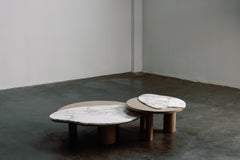Bordeira Nesting Coffee Tables Set of 2, Calacatta Strong Vein and Grey Oak